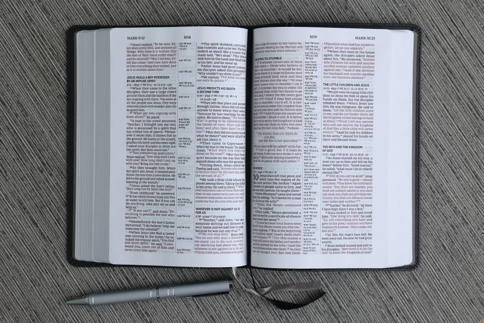 NIV, Compact Center-Column Reference Bible, Leathersoft, Black, Red Letter,