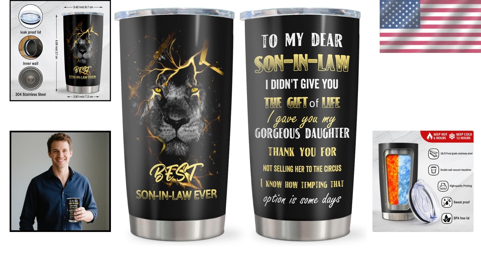 Versatile 20oz Stainless Steel Tumbler for Son-In-Law – Ideal for Home & Travel