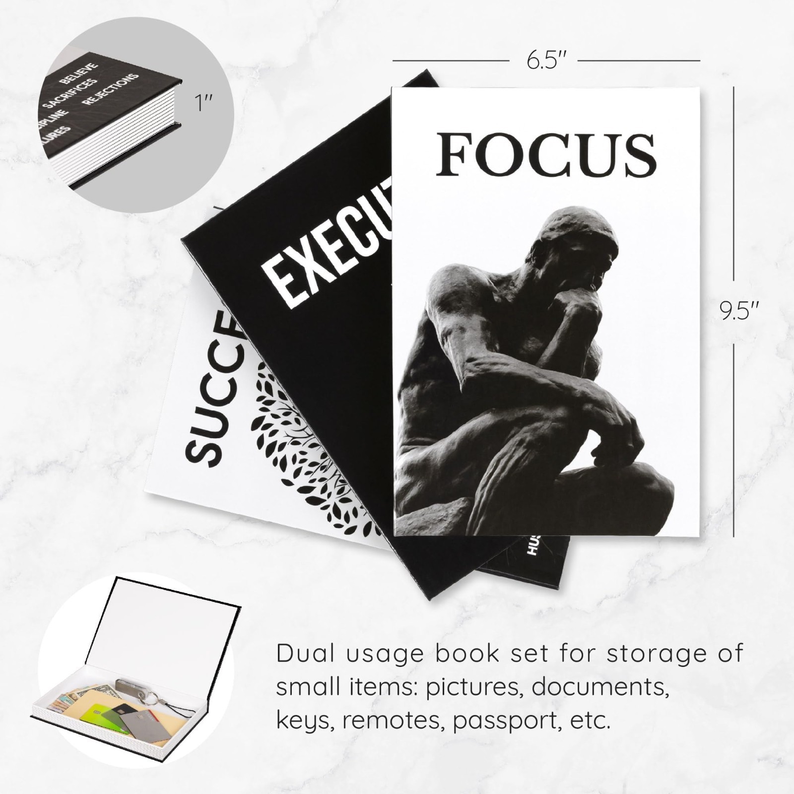 Motivational Desk Décor Set of 3 Faux Books for Modern Home Office Aesthetic She