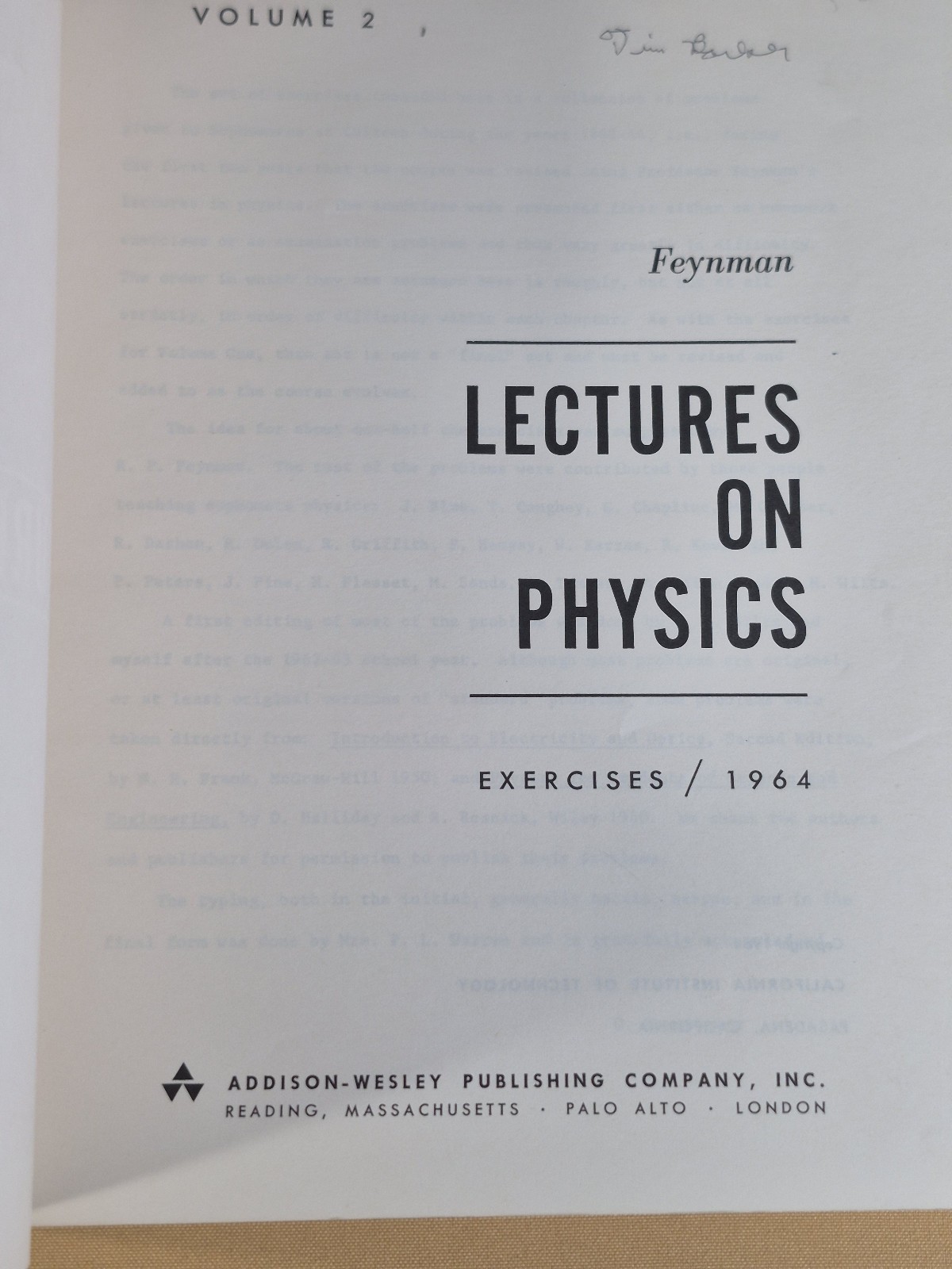 Exercises for Feynman Lectures on Physics – Volume 2 – Addison Wesley 1964