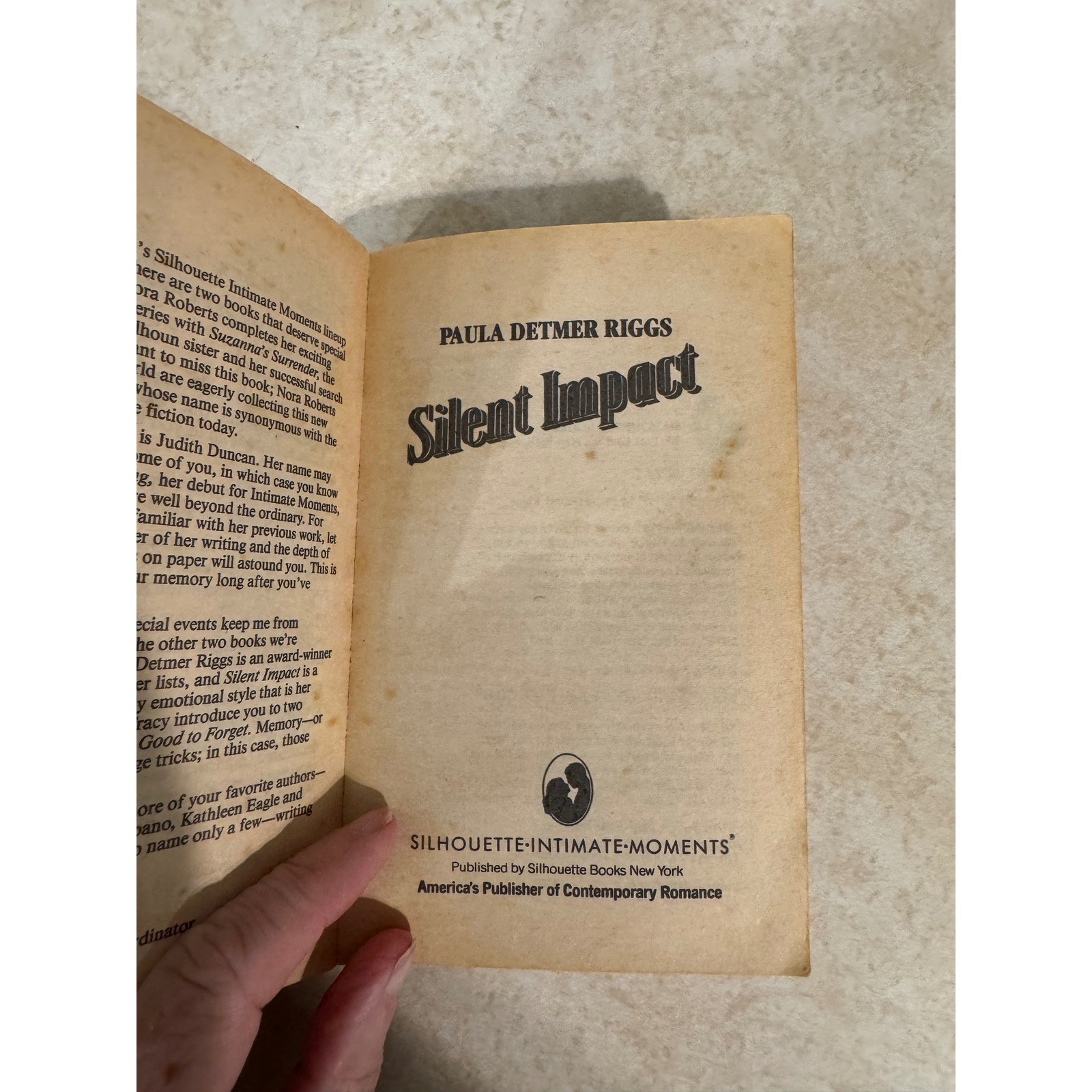 Silent Impact Paula Detmer Riggs Silhouette Intimate Moments 398 Romance 1991