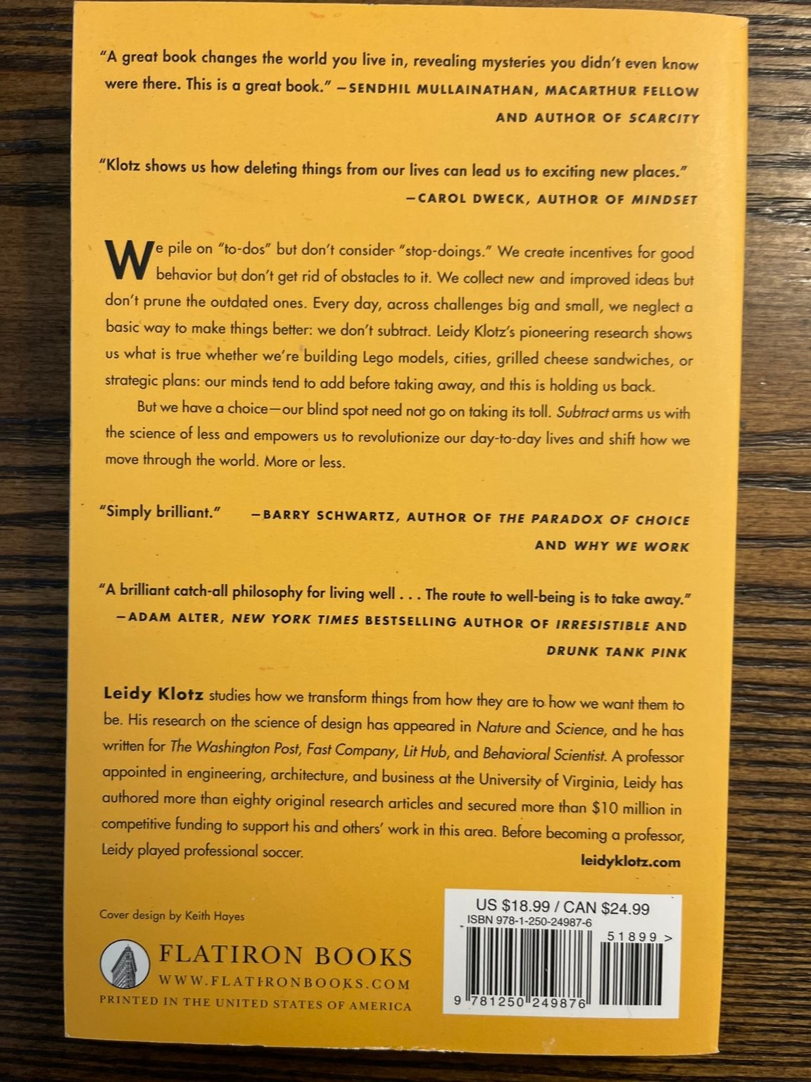 Subtract by Leidy Klotz Science of Less Flatiron Books Psychology Paperback : VG