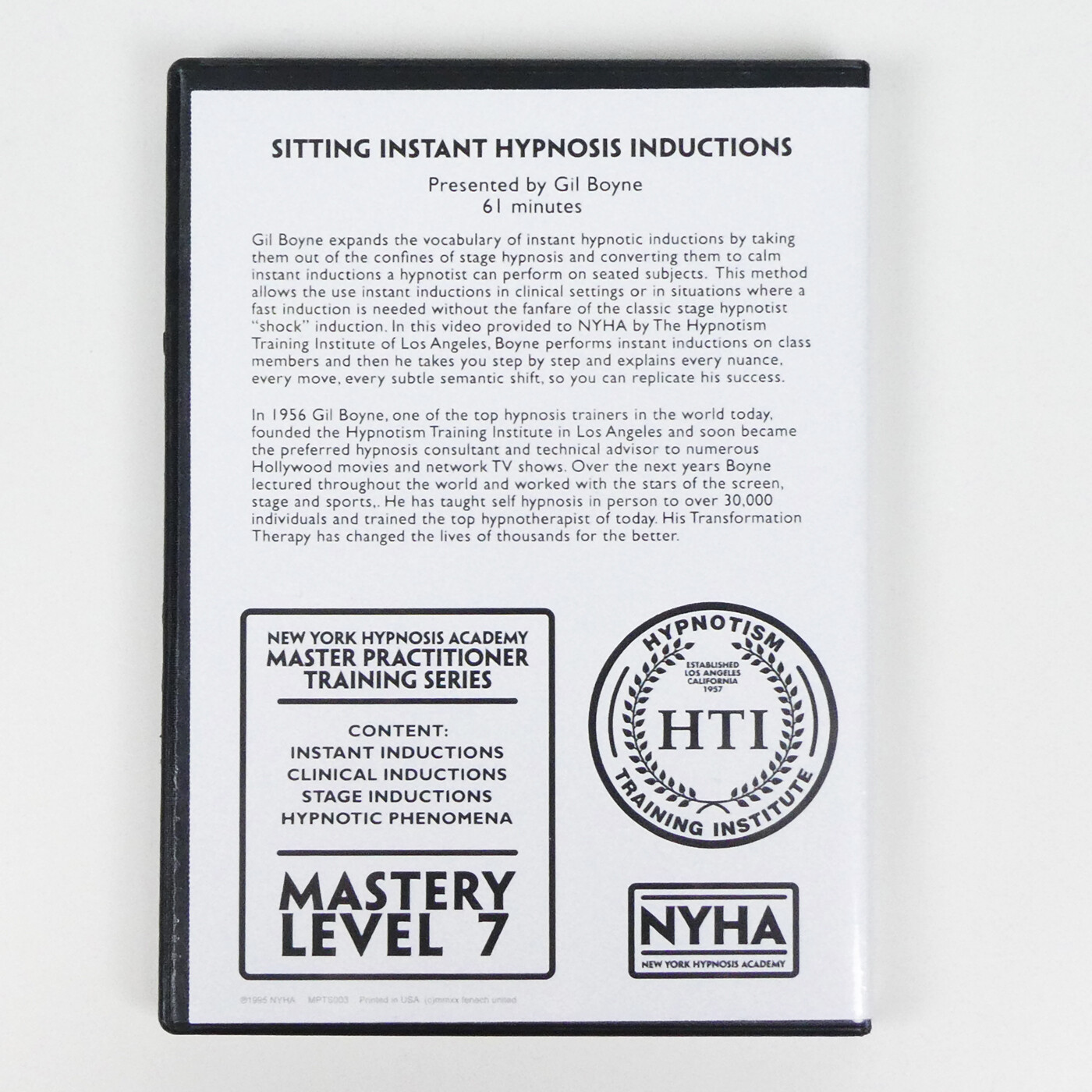 SITTING INSTANT HYPNOSIS INDUCTIONS DVD Gil Boyne Speed Hypnotism Hypnotherapy