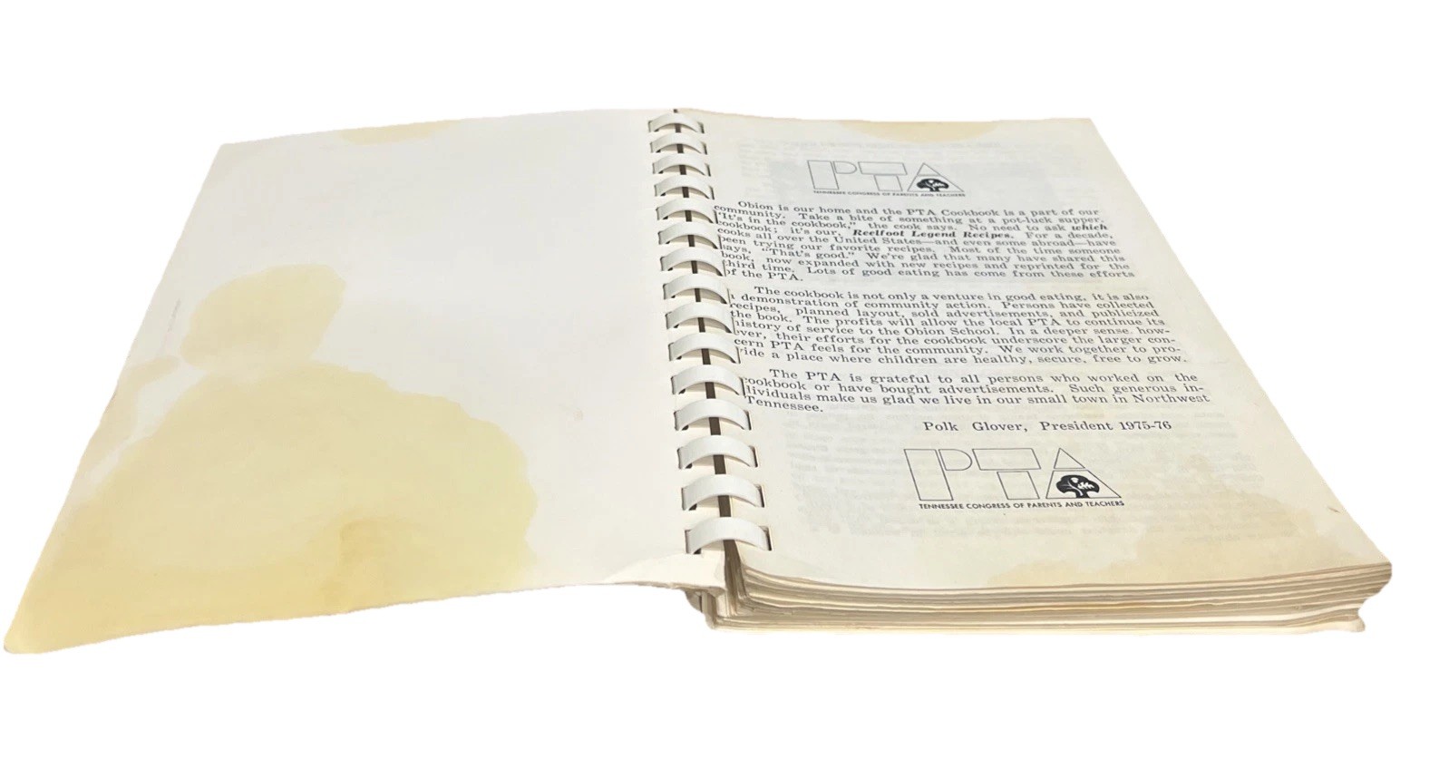Vintage Reelfoot Legend Recipes Cookbook Obion Elementary PTA Map Cover Spiral