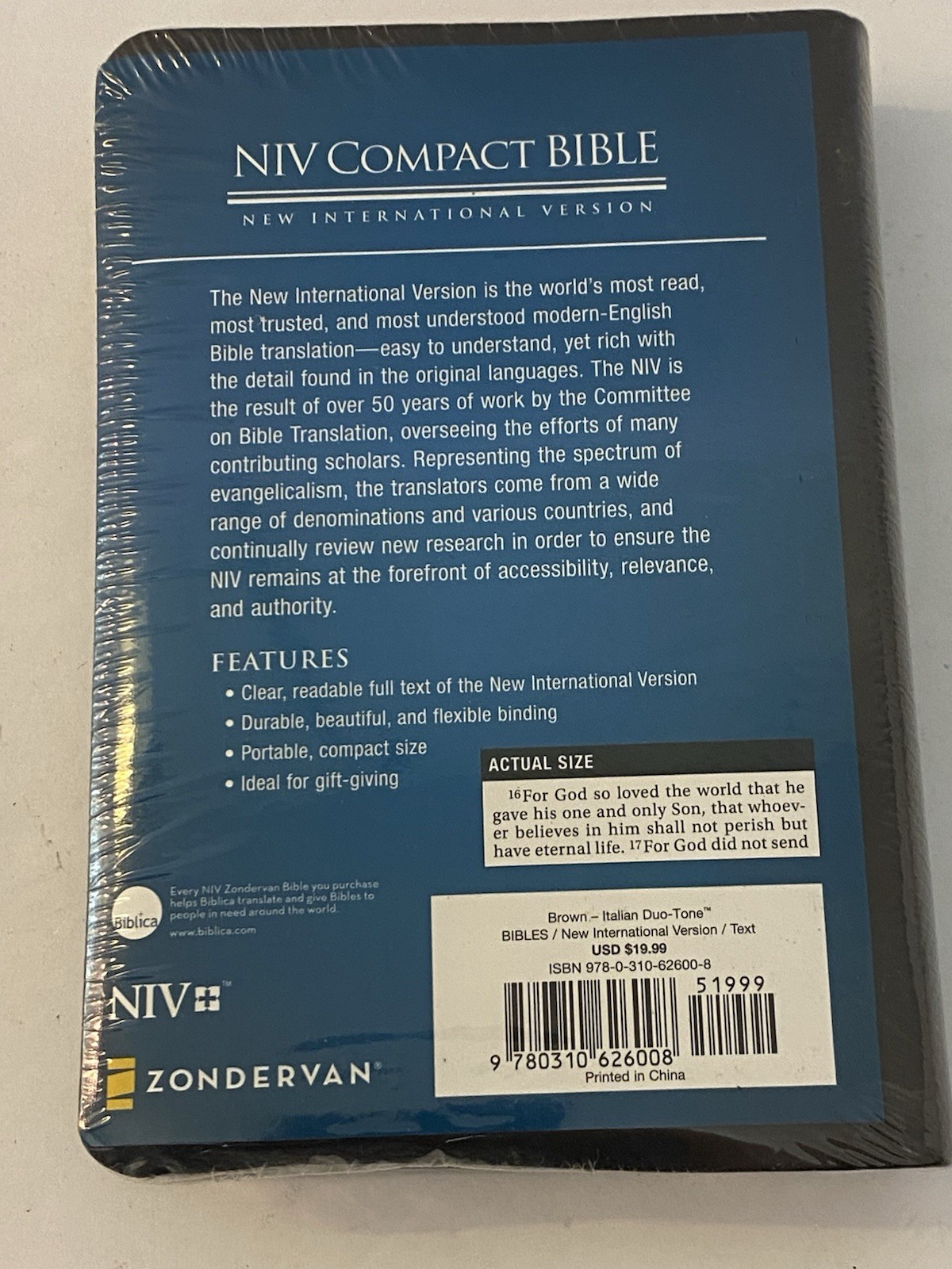 Lot Of 2 NIV Compact Bible Brown LeatherSoft Cover w/Cross Duo Tone Zondervan