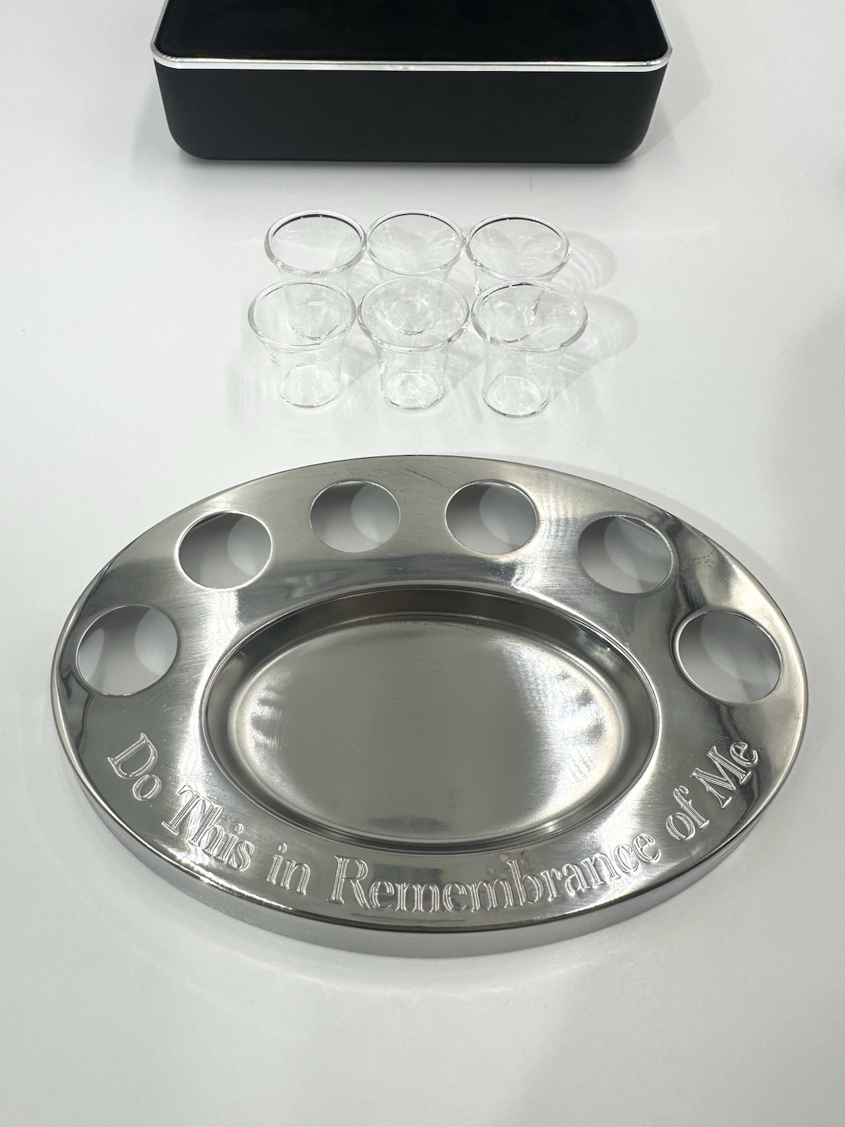 Legacy Portable Communion Set 6 Glasses Stainless Steel Host Wine Set Last Right