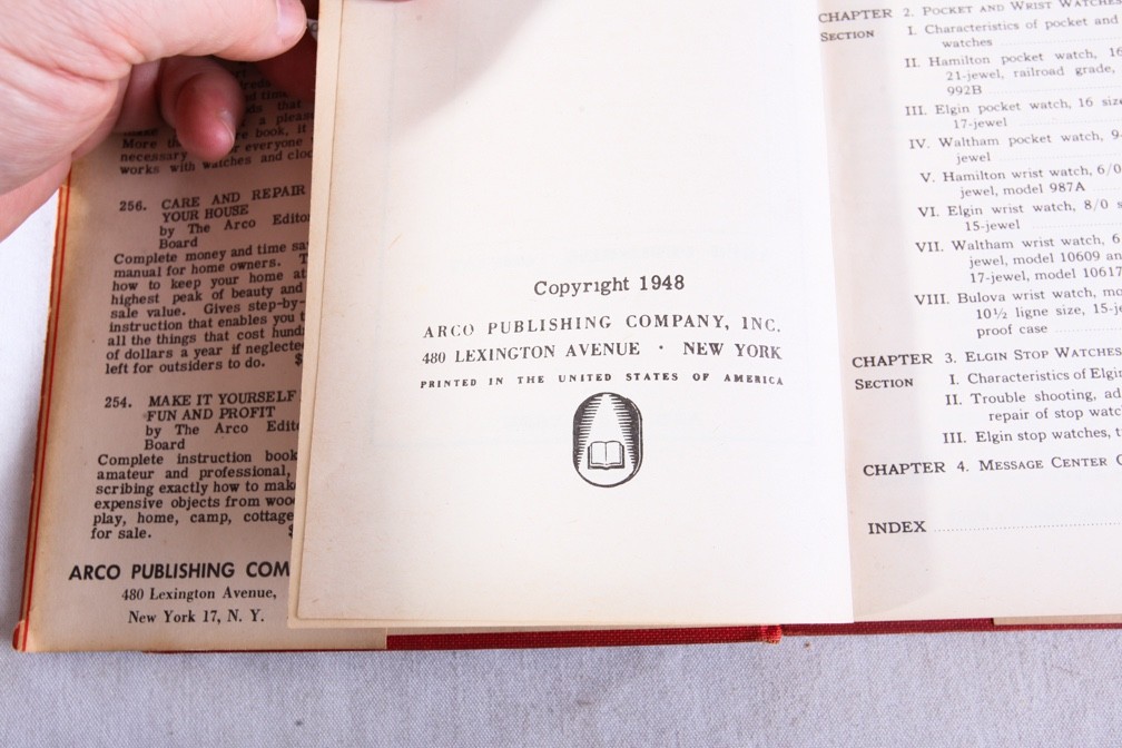 The Watch and Clock Book (Repair Manual) by Arco, 1948 HC, G+