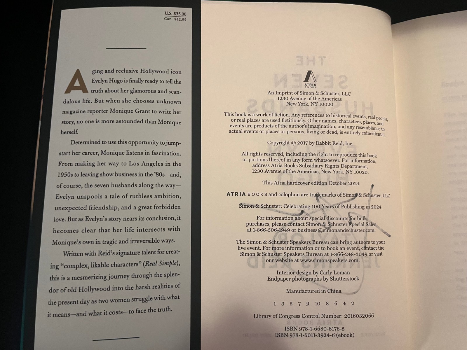 Taylor Jenkins Reid signed The Seven Husbands of Evelyn Hugo 1st print HC Deluxe