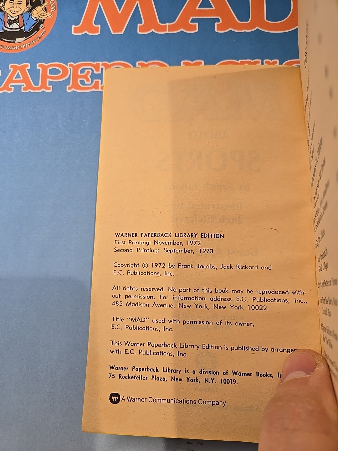 MAD Magazine Paperback Book: MAD ABOUT SPORTS 1972 Warner 2nd Print VGFN