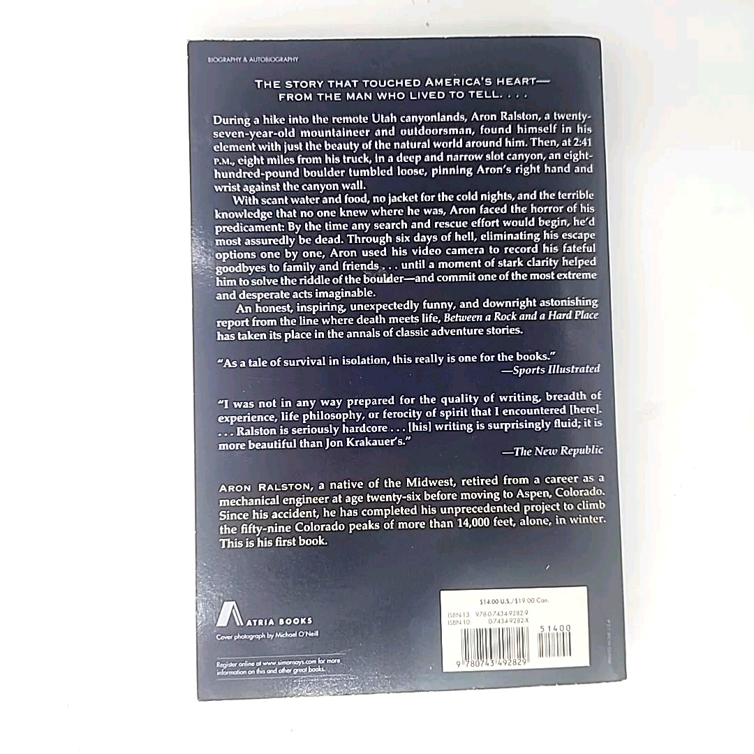 Between a Rock and a Hard Place by Aron Ralston FIRST ATRIA EDITION Paperback
