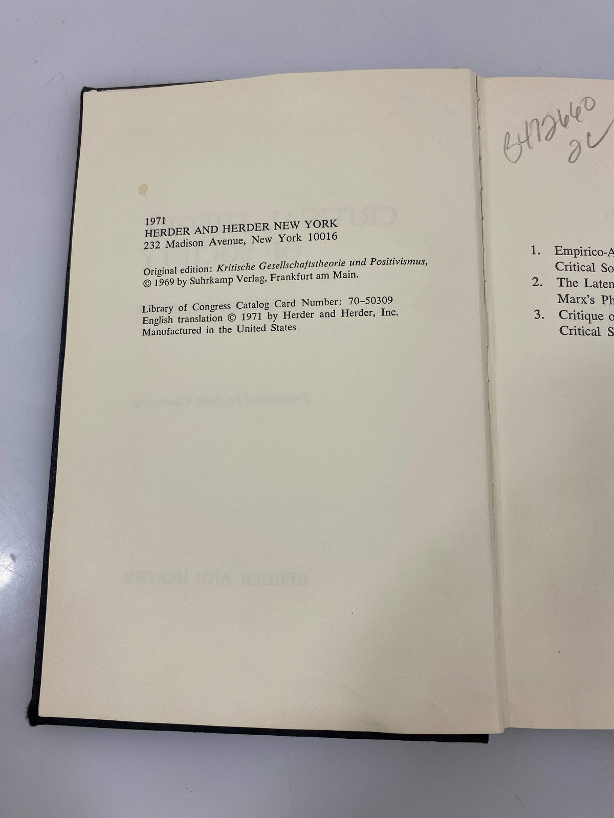 Critical Theory of Society by Wellmer Ex-library 1971 HC