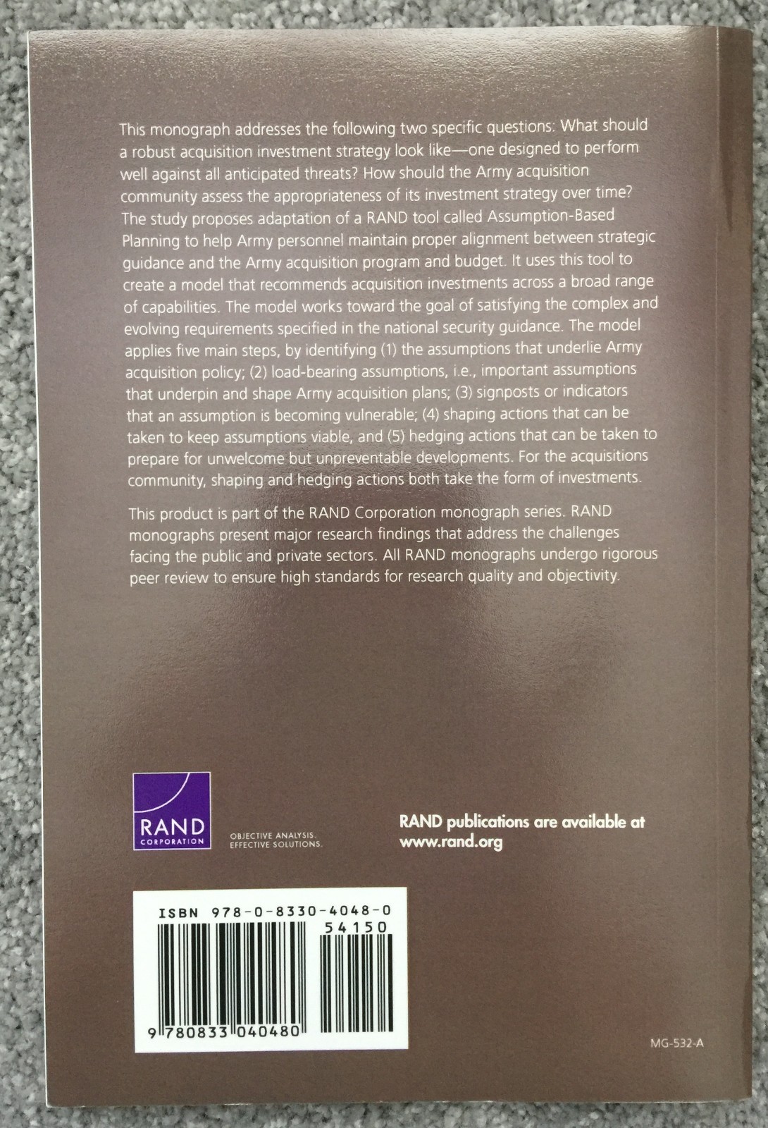 Methodology for Developing Army Acquisition Strategies by John E. Peters (2007)