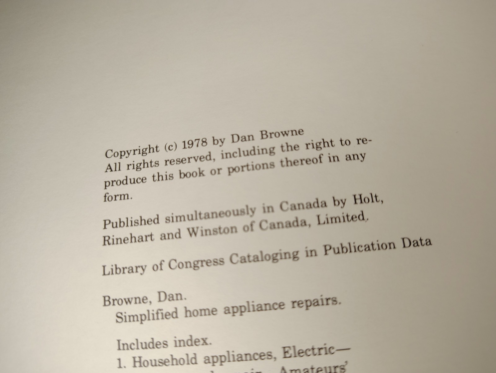 Simplified Home Appliance Repairs by Dan Browne 1978
