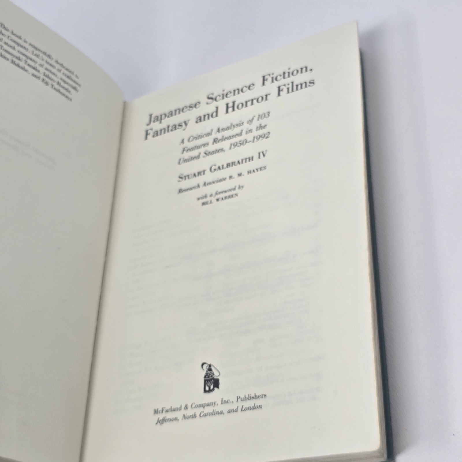 Japanese Science Fiction Fantasy And Horror Films A By Stuart Galbraith HC ‘94