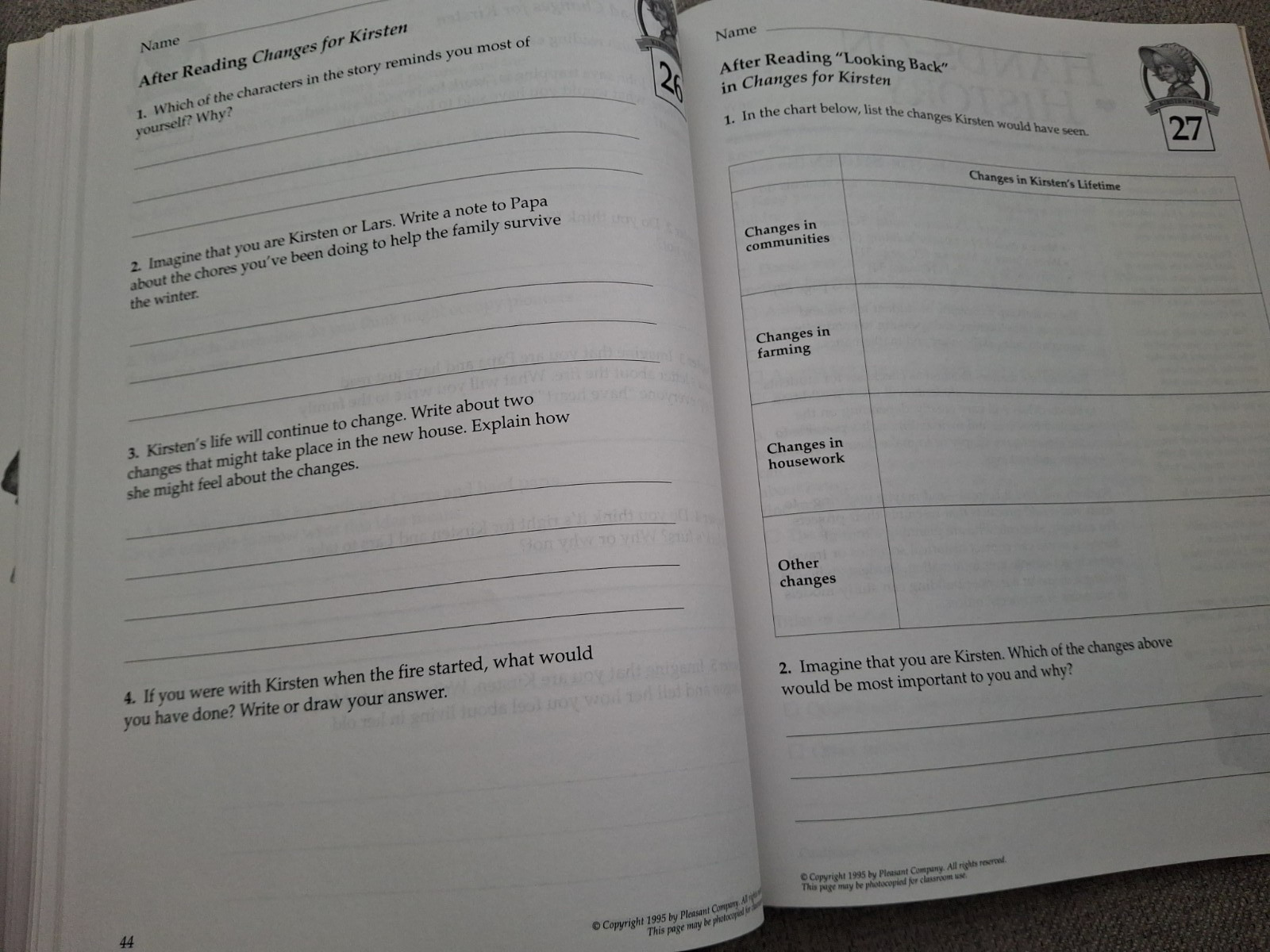 American Girls Collection Kirsten Teacher’s Guide w/ Map -1 Page Has Writing
