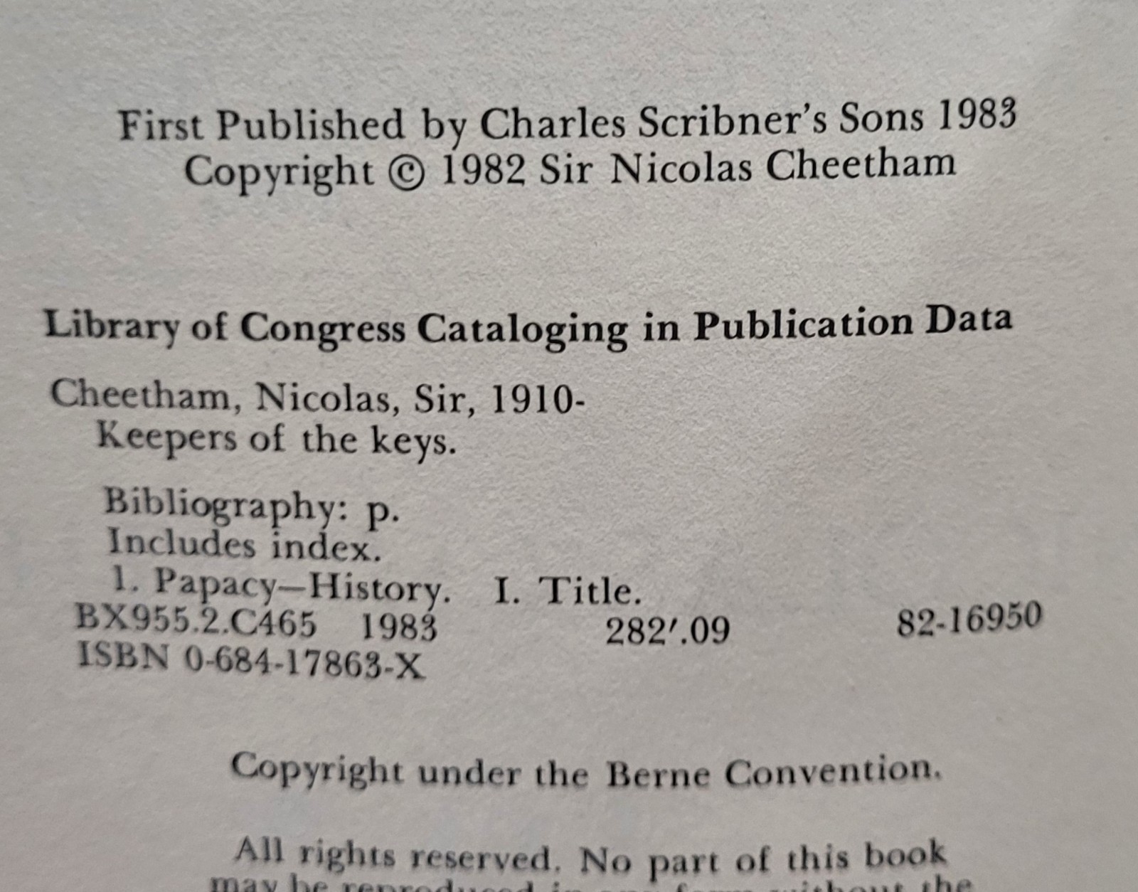 1983 Keepers of the Keys A History of the Popes from St. Peter to John Paul II