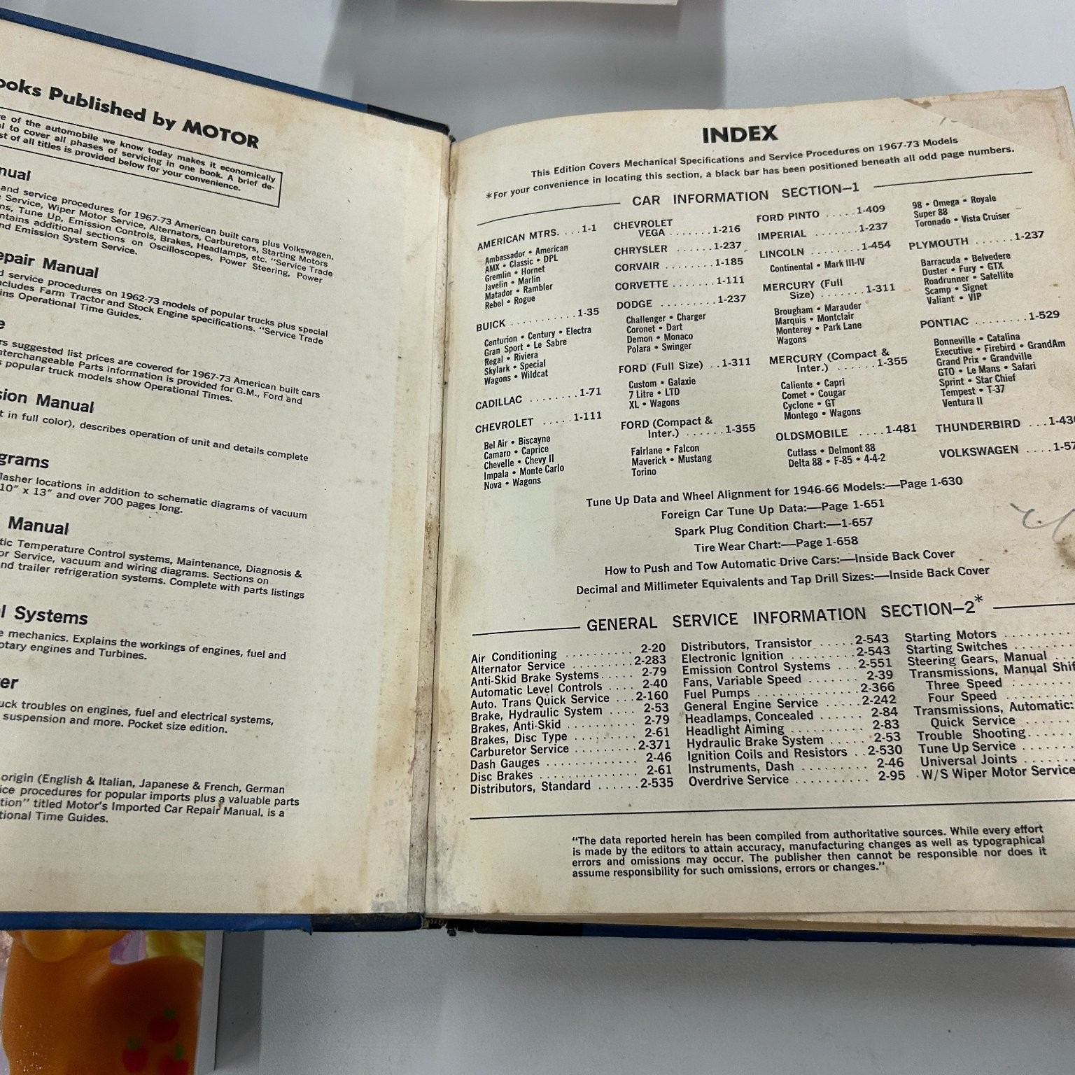 MOTOR’S Auto Repair Manual 1973 36th Ed First Print Automotive MOTOR