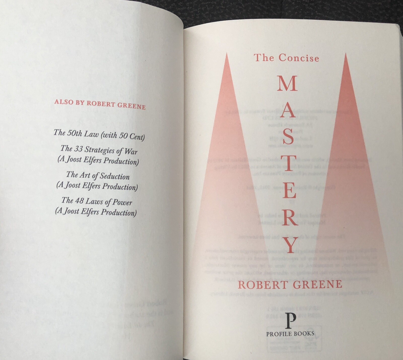 The Concise Mastery by Robert Greene. 2014 Profile Books PB