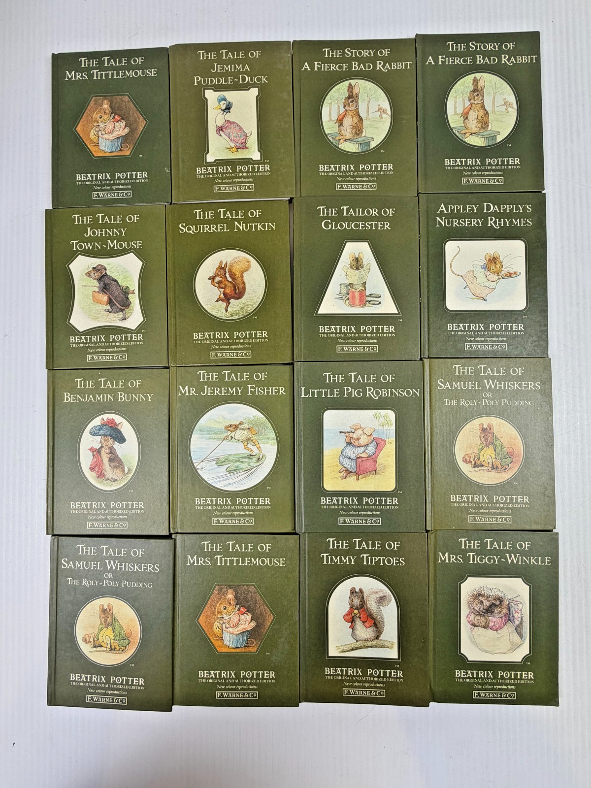 Lot of 16 Beatrix Potter Little Green Books by Frederick Warne Vintage Hardcover