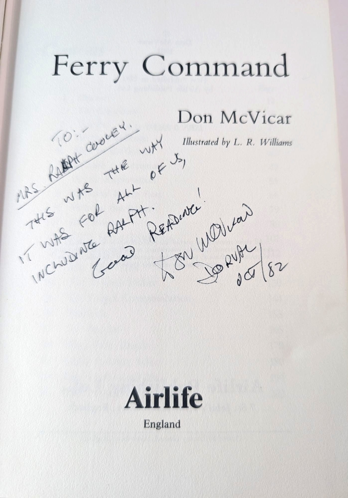 Ferry Command Don McVicar 1981 First Edition Hardcover Dust Jacket- Signed