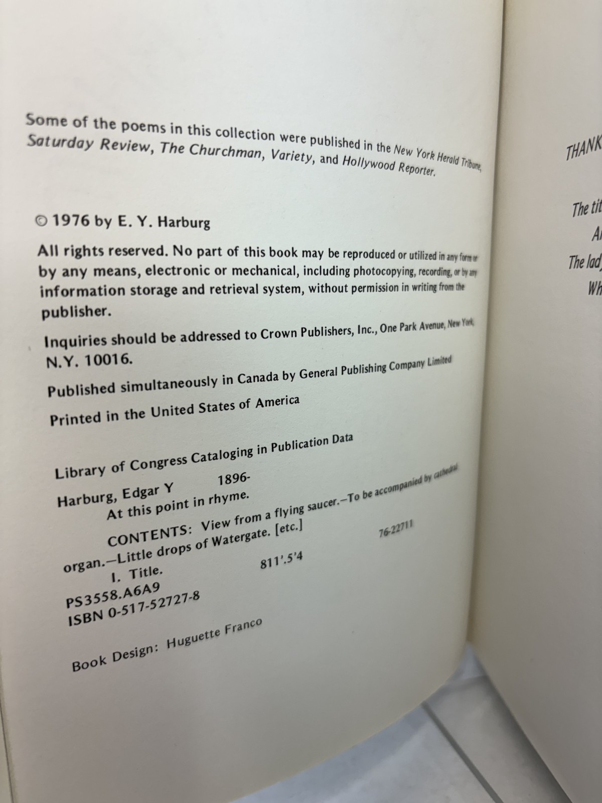At This Point in Rhyme by Crown Publishing Group Staff and E. Y. Harburg Poems