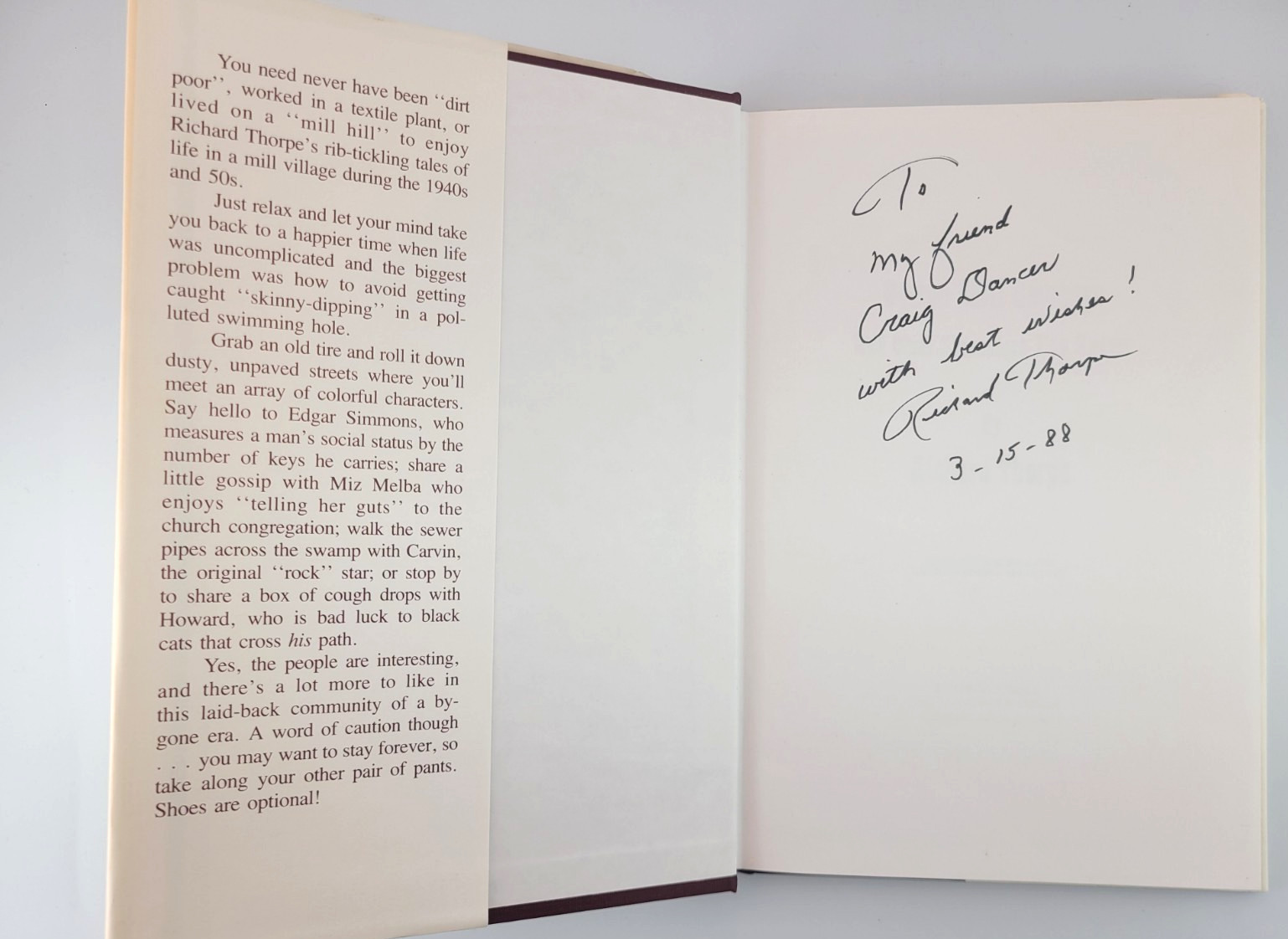 SIGNED Cotton Mill Cowboys Richard Thorpe 1984 Hardcover 1st Edition History DJ