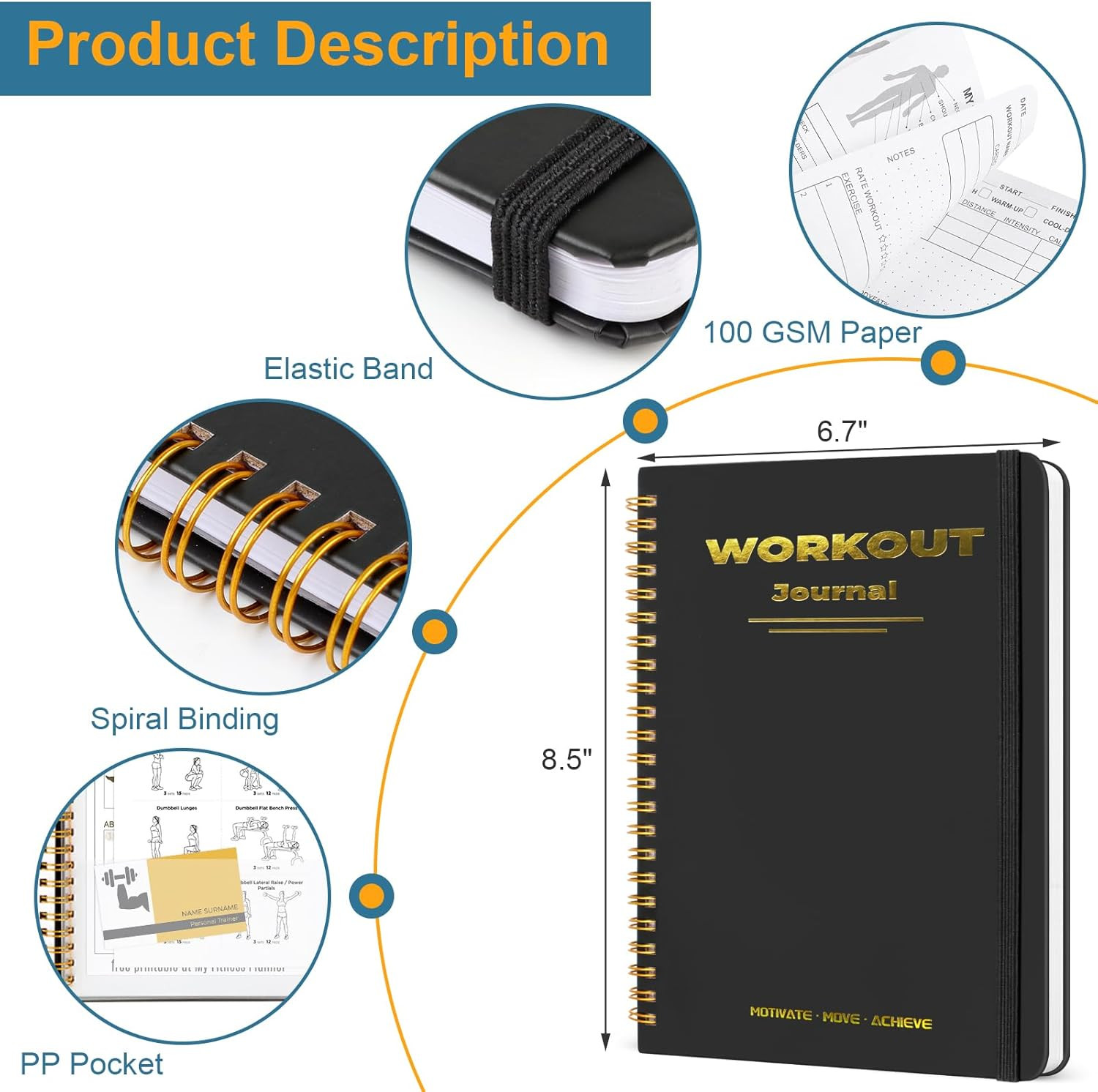 Undated Fitness Workout Journal for Men & Women, A5(8.5″ x 6.7″) Fitness Journal