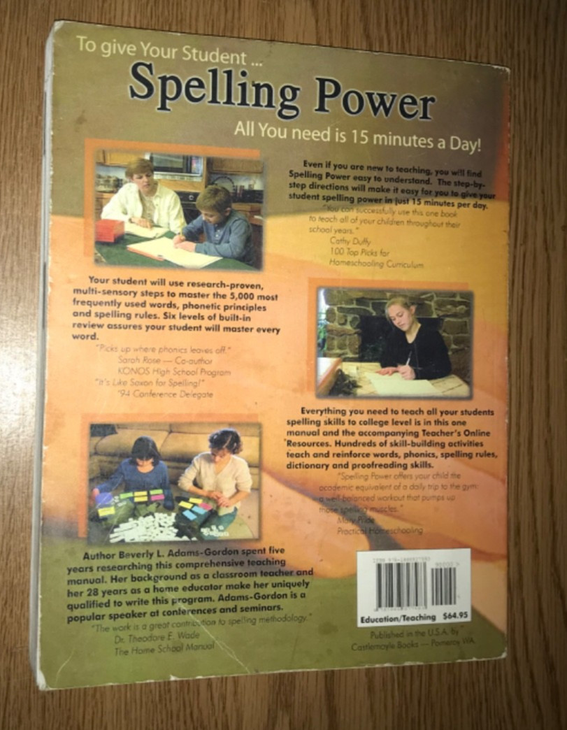 ADAMS GORDON’S SPELLING POWER FIFTH 5th EDITION BOOK CASTLEMOYLE TEXTBOOK