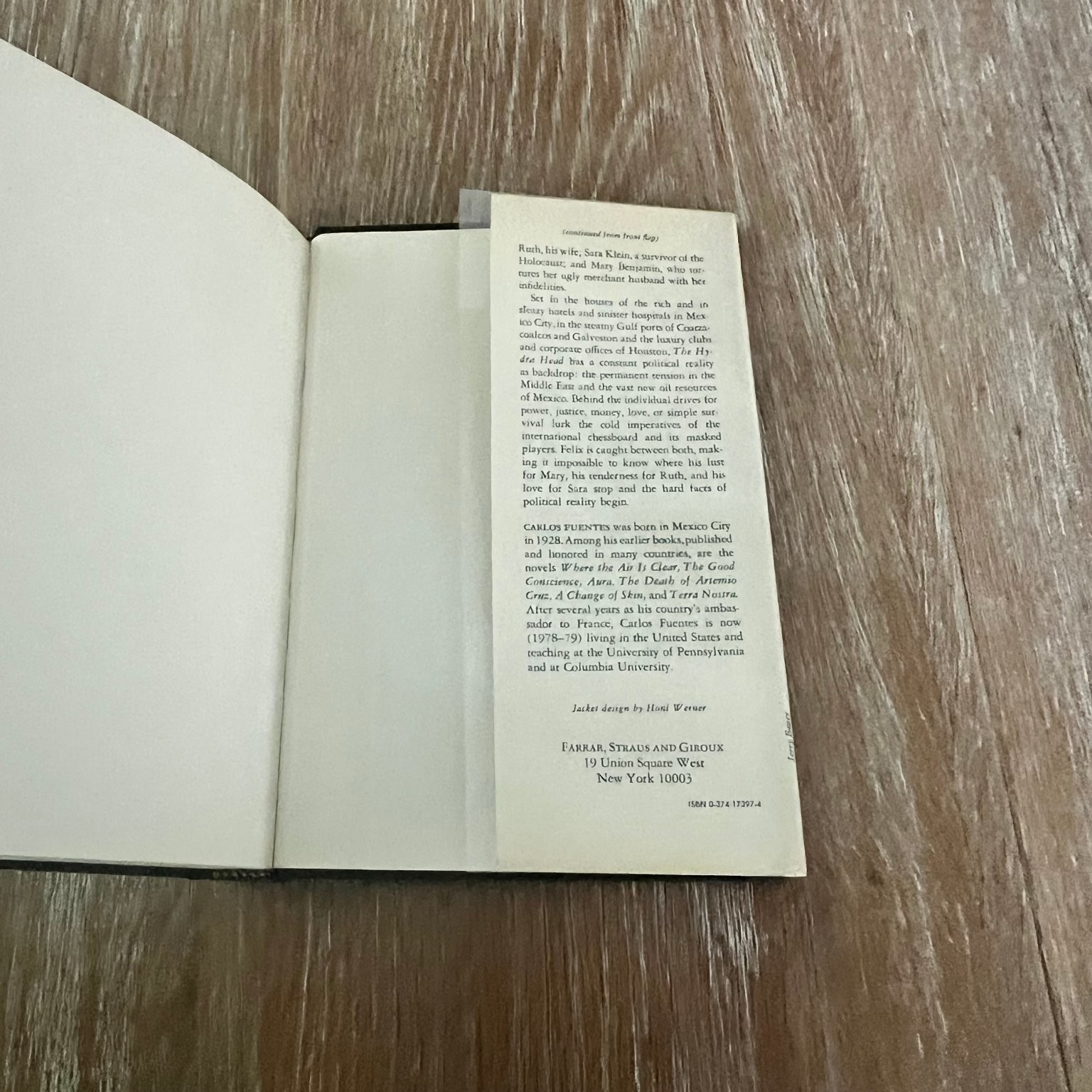 The Hydra Head Carlos Fuentes 1978 First Printing Spy Thriller Farrar Straus