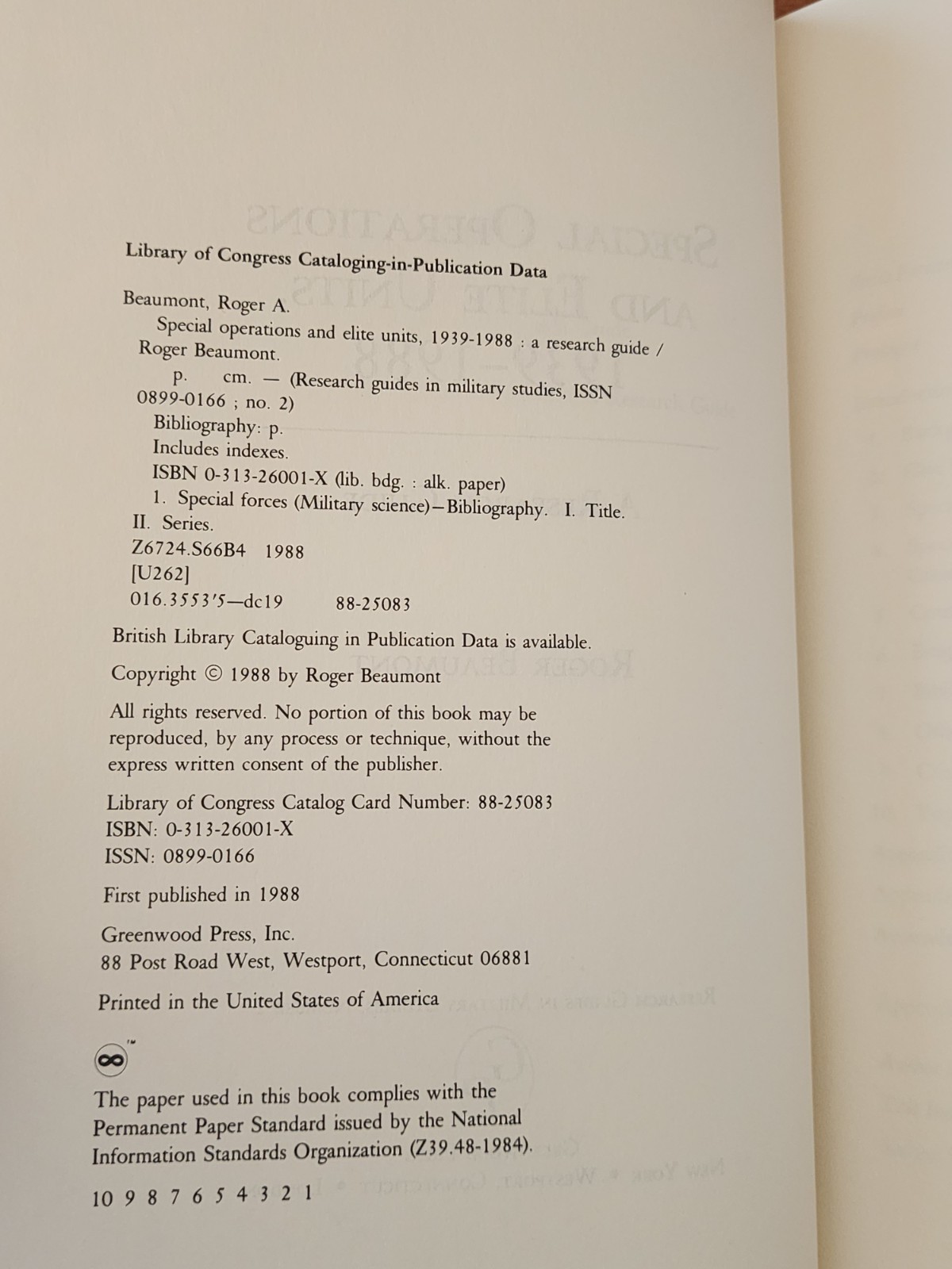 Special Operations and Elite Units, 1939-1988: A Research Guide – Roger Beaumont