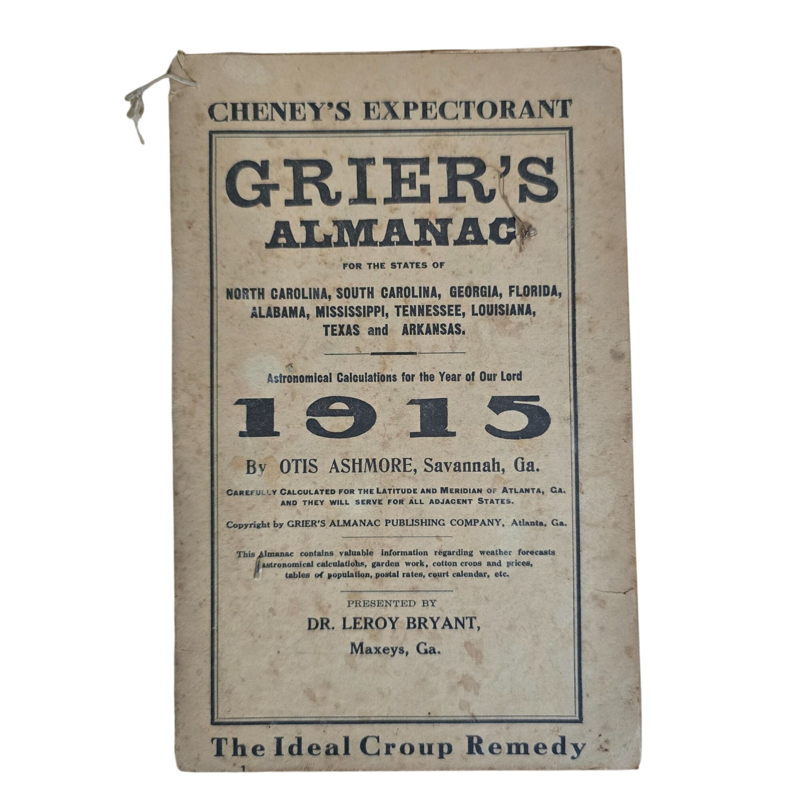 Vintage Grier’s Almanac Lot 1910-1918 WWI Era Southern Advertising Ephemera