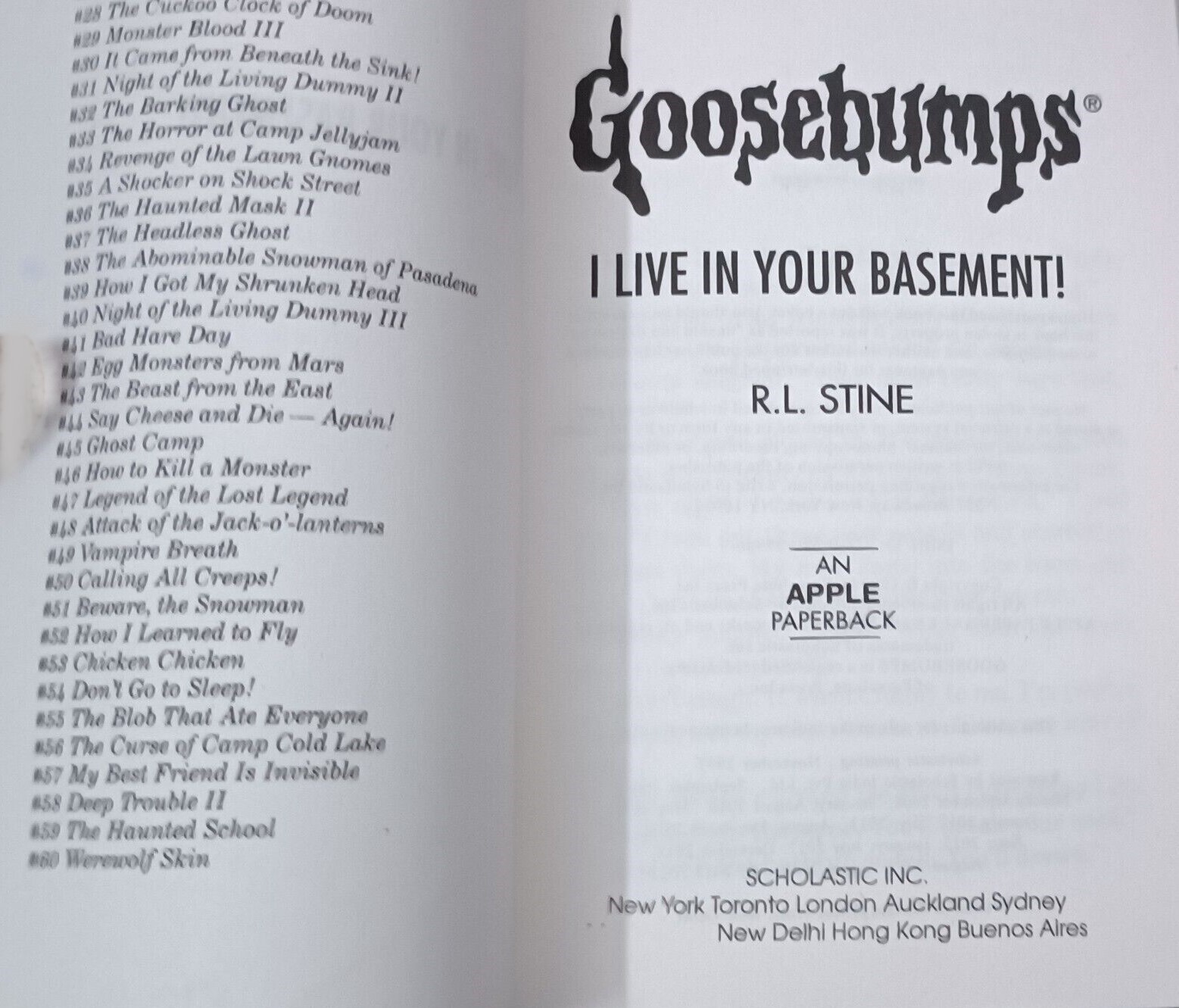 FREE SHIPPING – I Live in Your Basement! by R. L. Stine (Goosebumps #61) – NEW