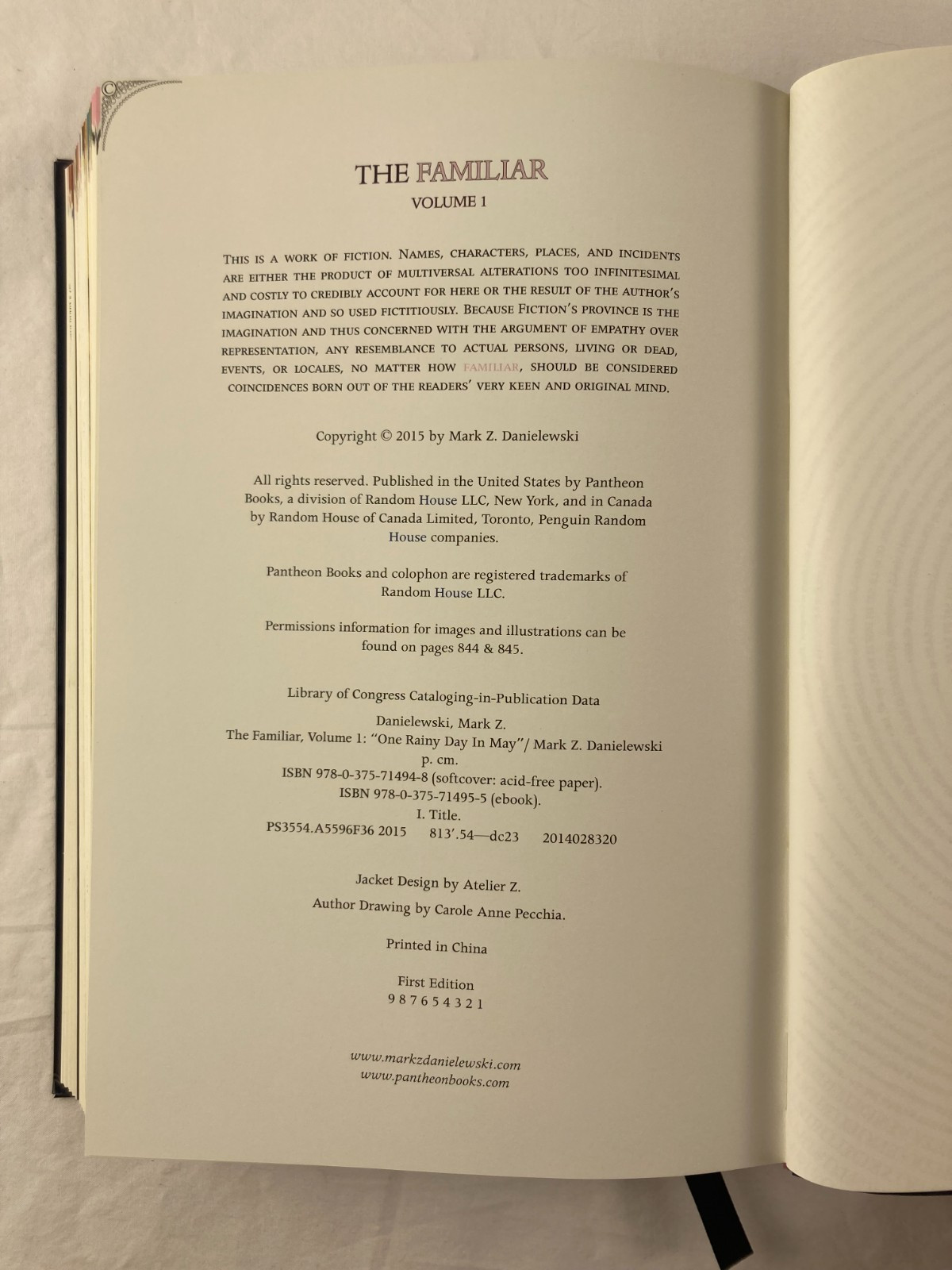 The Familiar Volume 1 One Rainy Day in May Mark Z. Danielewski 1st Ed. 1st Print
