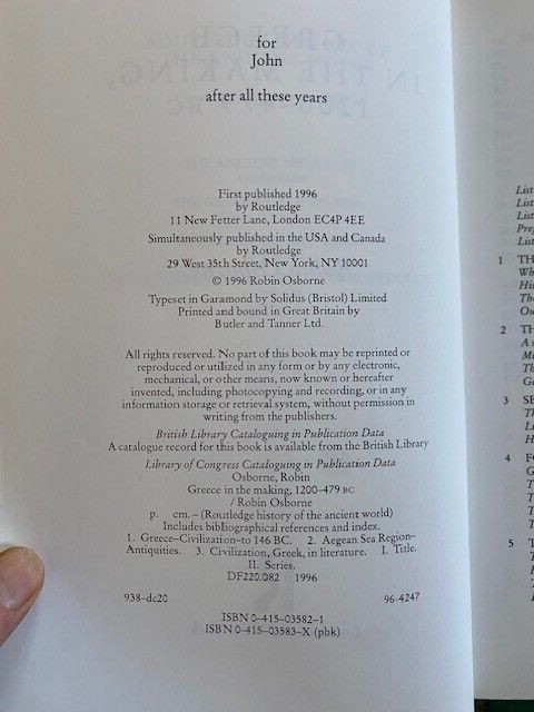 Greece in the Making, 1200-479 BC : From the Dark Ages… Robin Osborne PB 1996