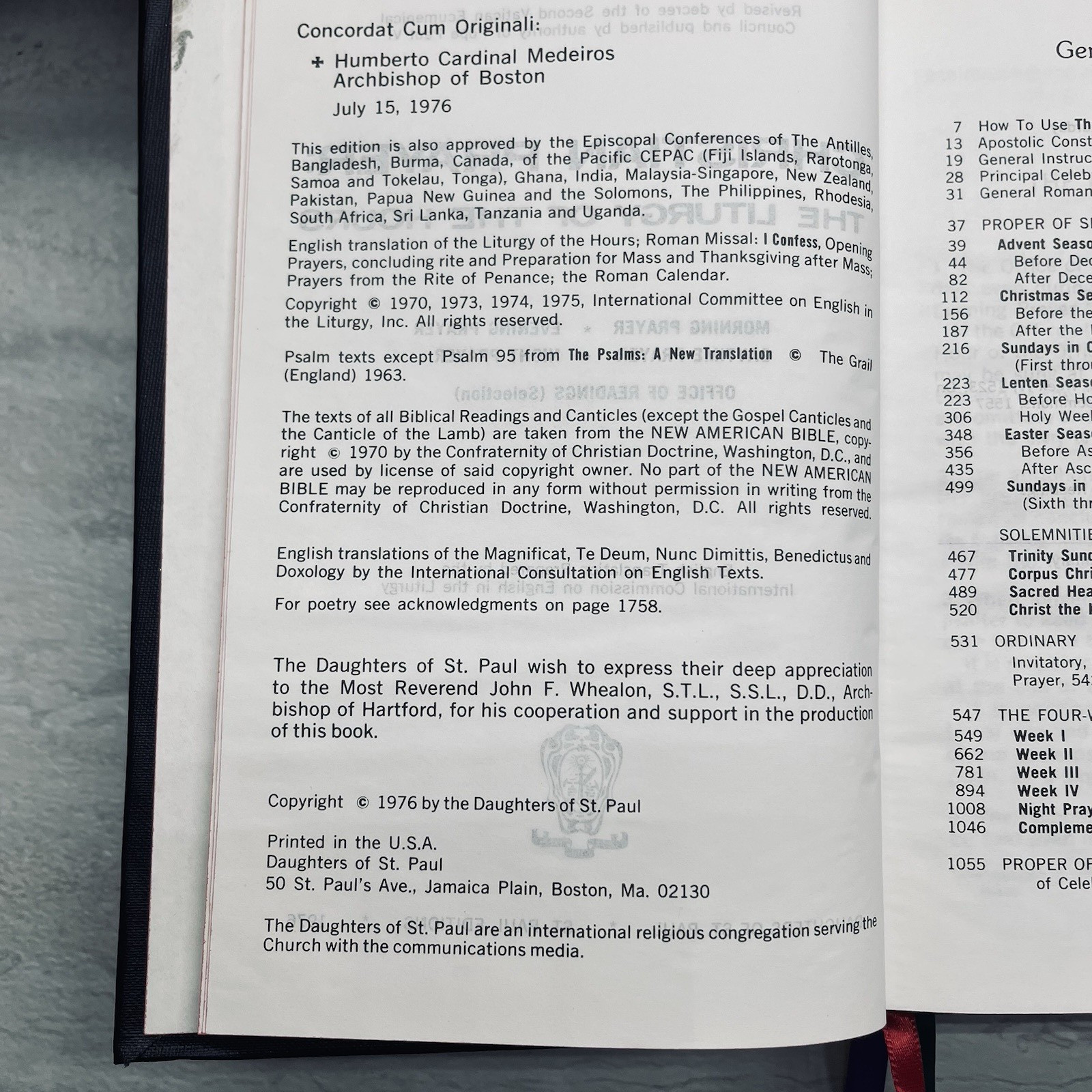 Christian Prayer Liturgy of the Hours © 1976 Daughters of St Paul – Catholic
