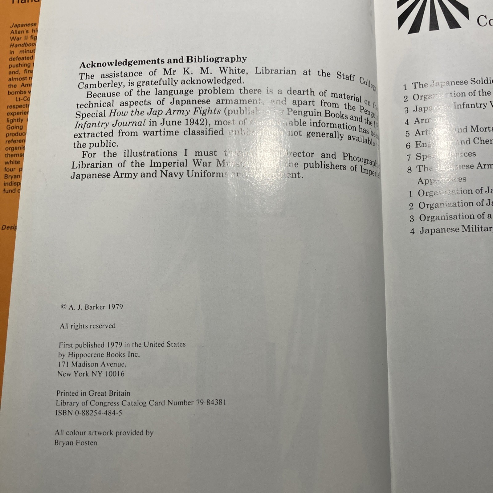 HIPPOCRENE: JAPANESE ARMY HANDBOOK 1939-1945 (1979) VG- 128pgs HCDJ