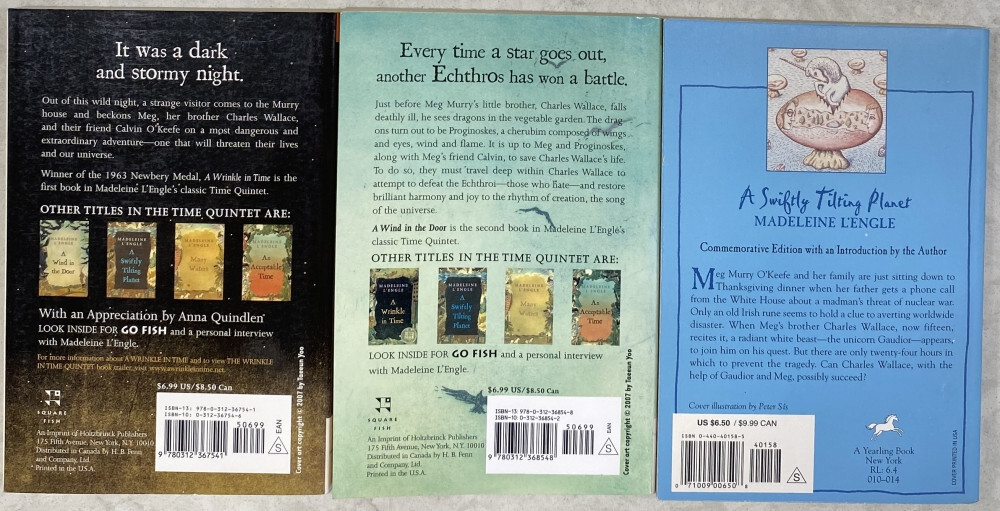 3 bk Lot, Madeleine L’Engle A Wrinkle in Time, Wind in the Door, Swiftly Tilting