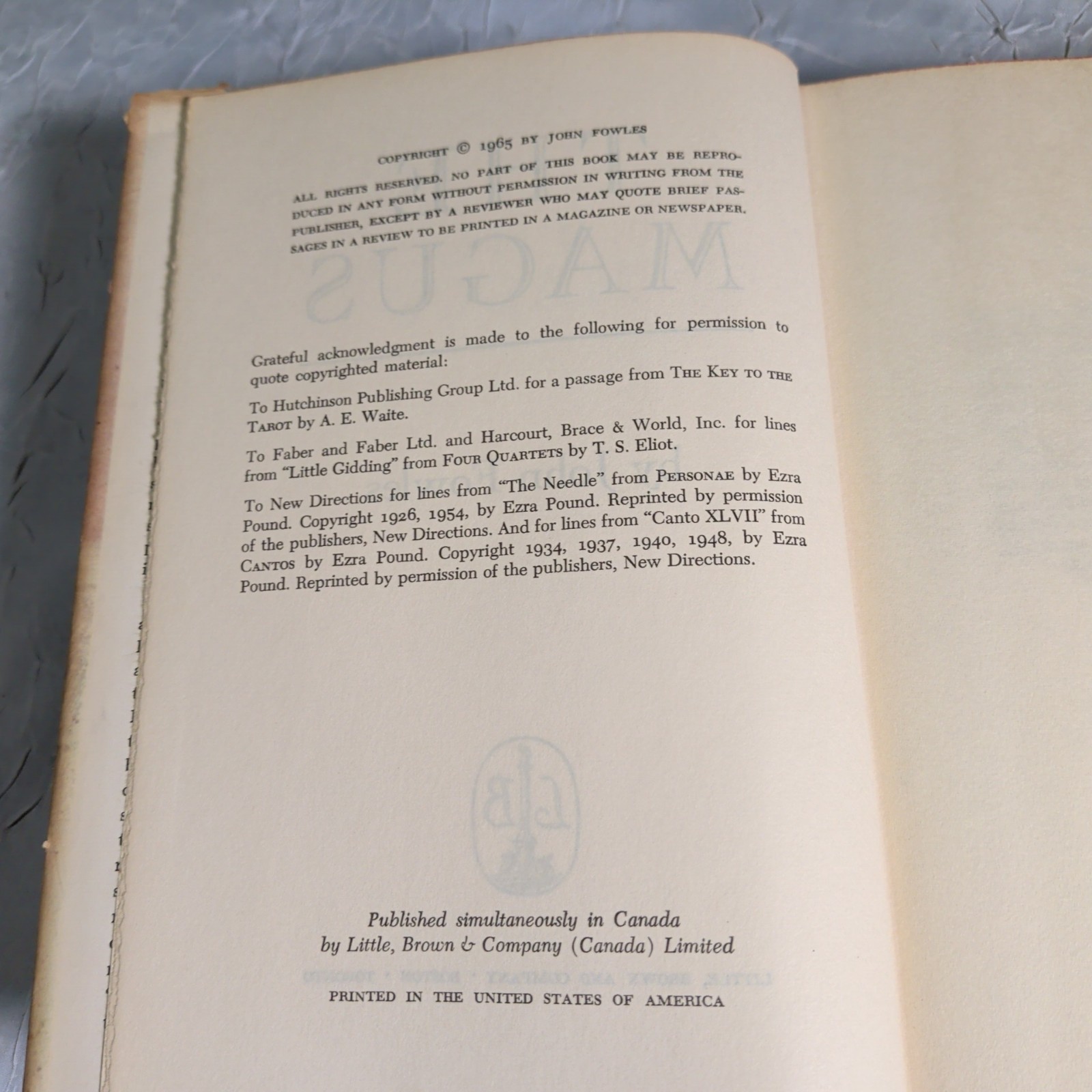 THE MAGUS John Fowles 1965 Little Brown H/C Book Club Edition, Standalone Novel