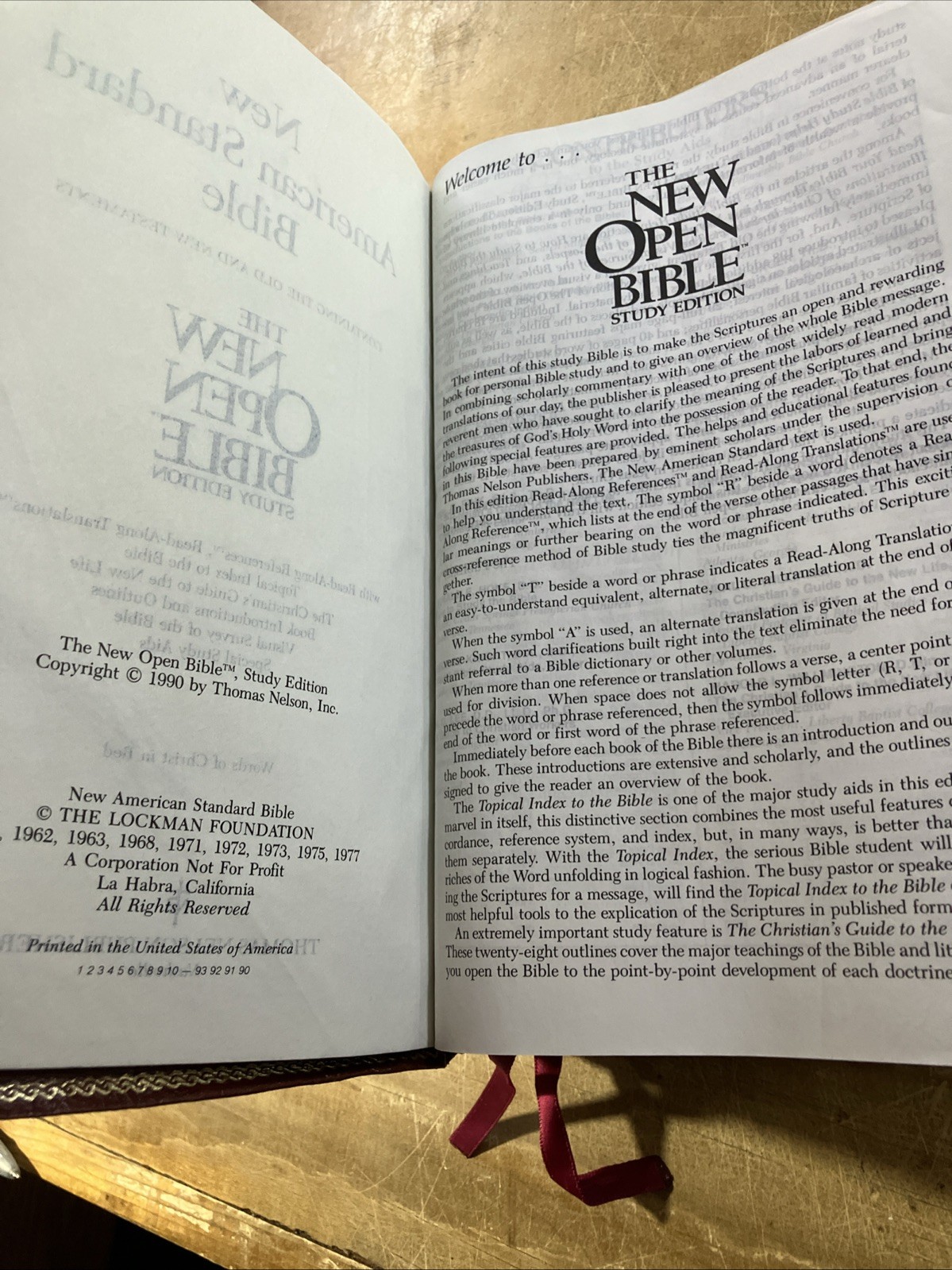 NASB New Open Bible Study Edition Burgundy Genuine Leather 1990 USA 1976BG