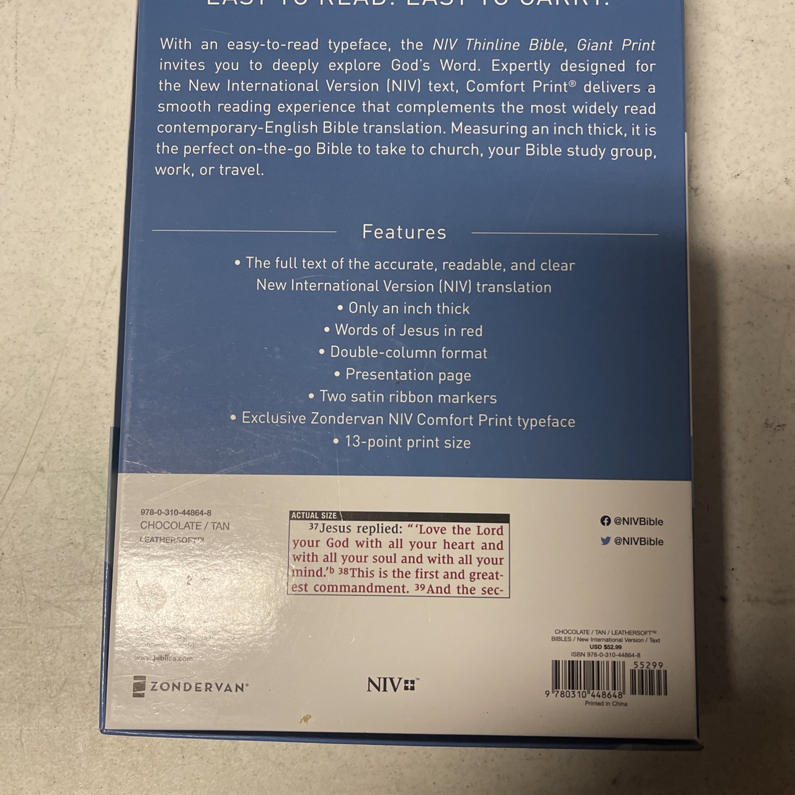 Thinline Bible by Zondervan Staff (2017, Imitation Leather)