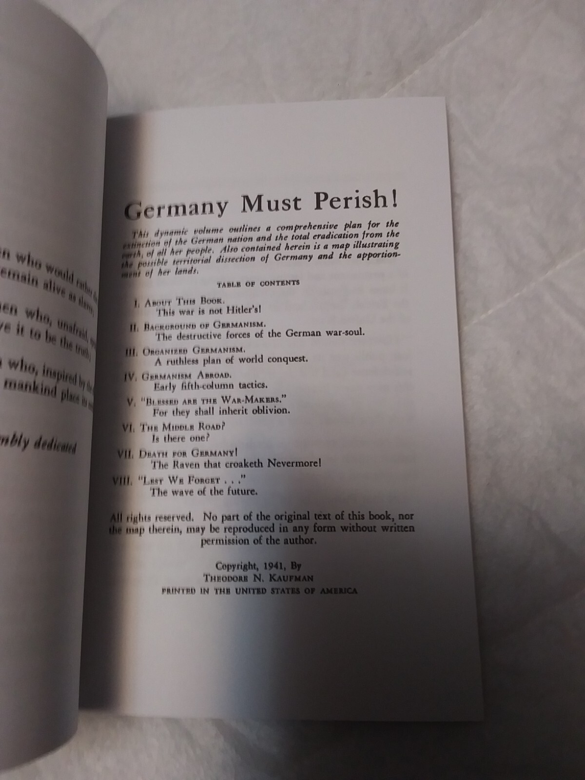 Germany Must Perish by Theodore Kaufman, PB facsimile reprint