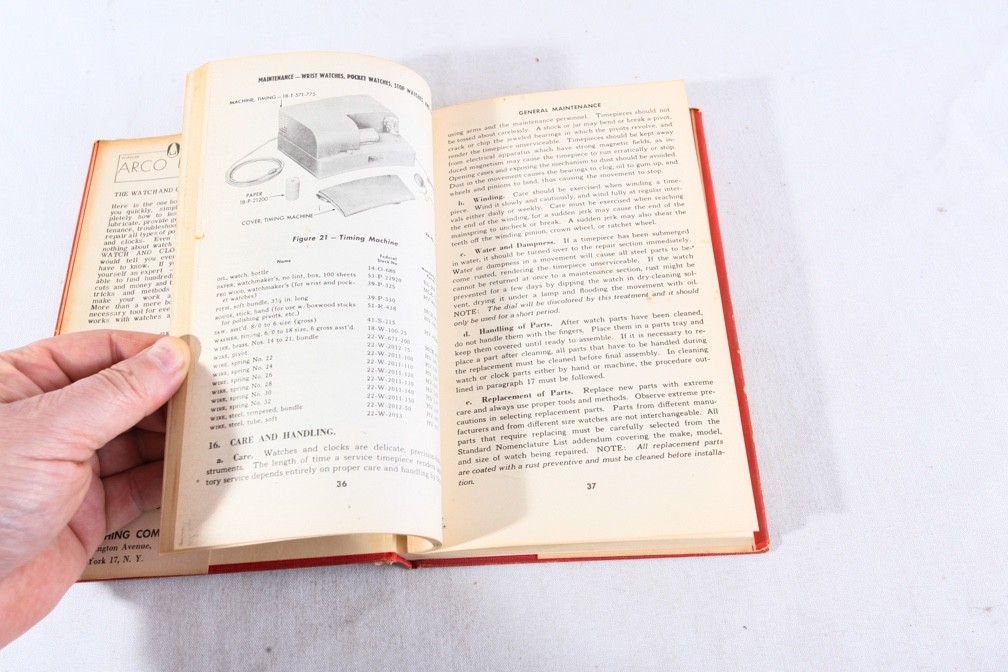 The Watch and Clock Book (Repair Manual) by Arco, 1948 HC, G+
