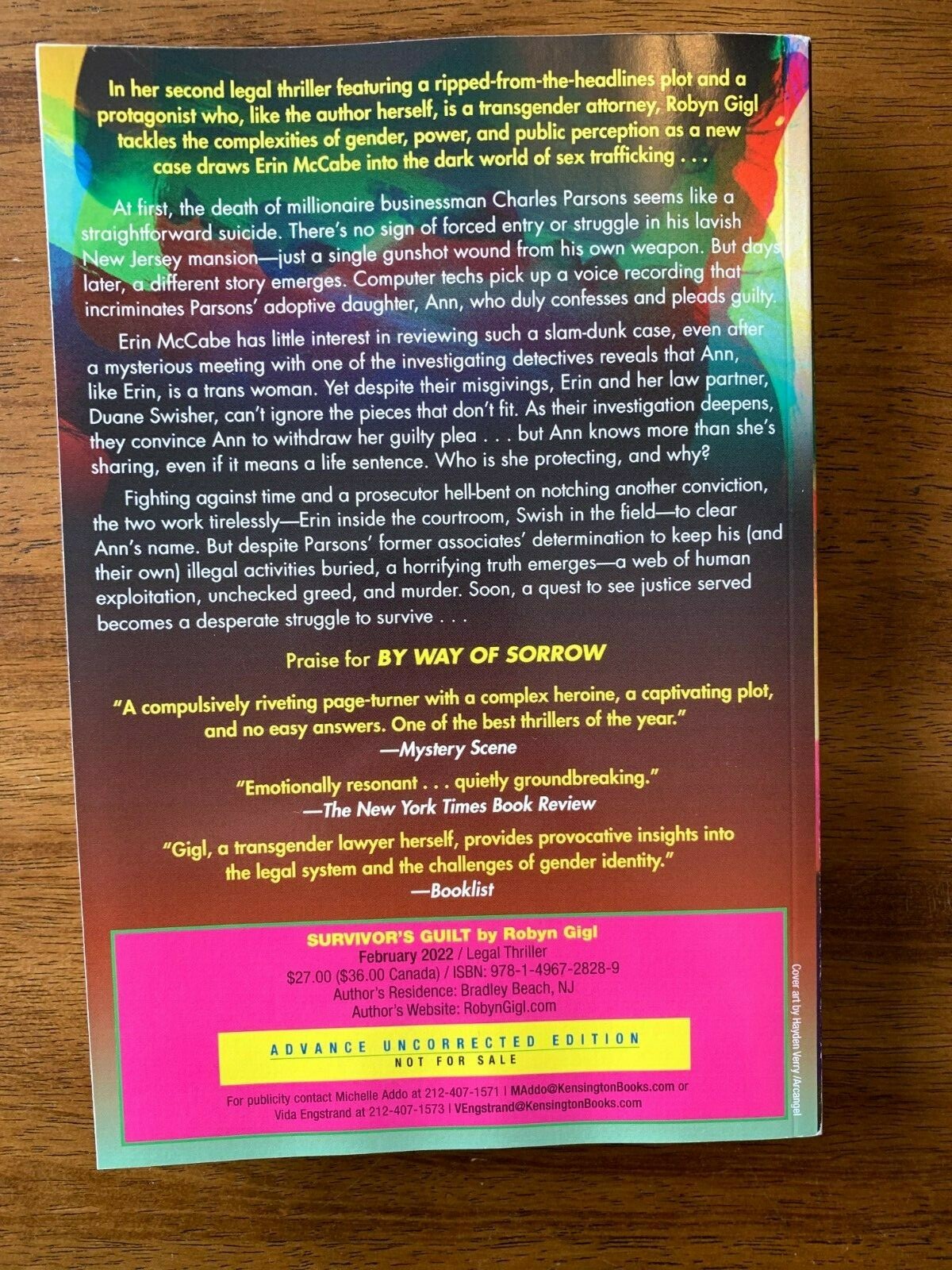 Robyn Gigl Survivor’s Guilt NEW 1st Ed/1st Prt ARC/Proof Paperback 01/25/2022
