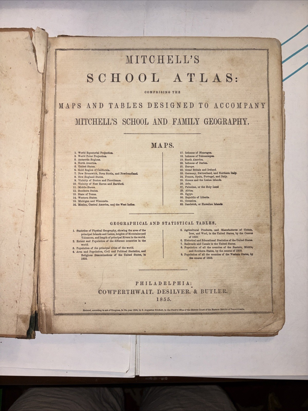 1855 Mitchell’s School Atlas – Physical Geography – 4th Revised Ed – Vintage