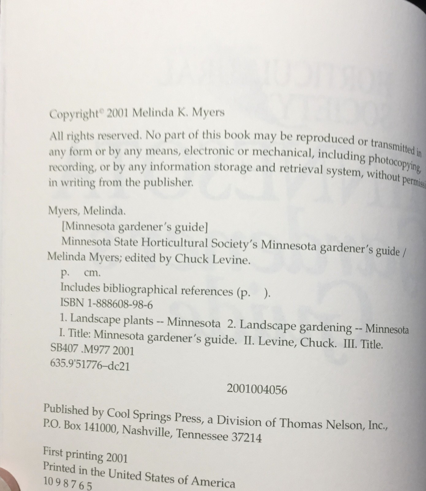Book, MN Gardener’s Guide, Paperback, M. Myers, Cool Springs Press, 2001