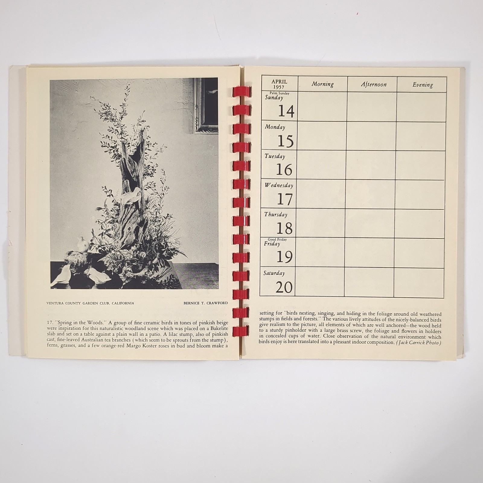 Flower Arrangement Calendar 1957 Floral Design Planner Box Helen Van Pelt Wilson