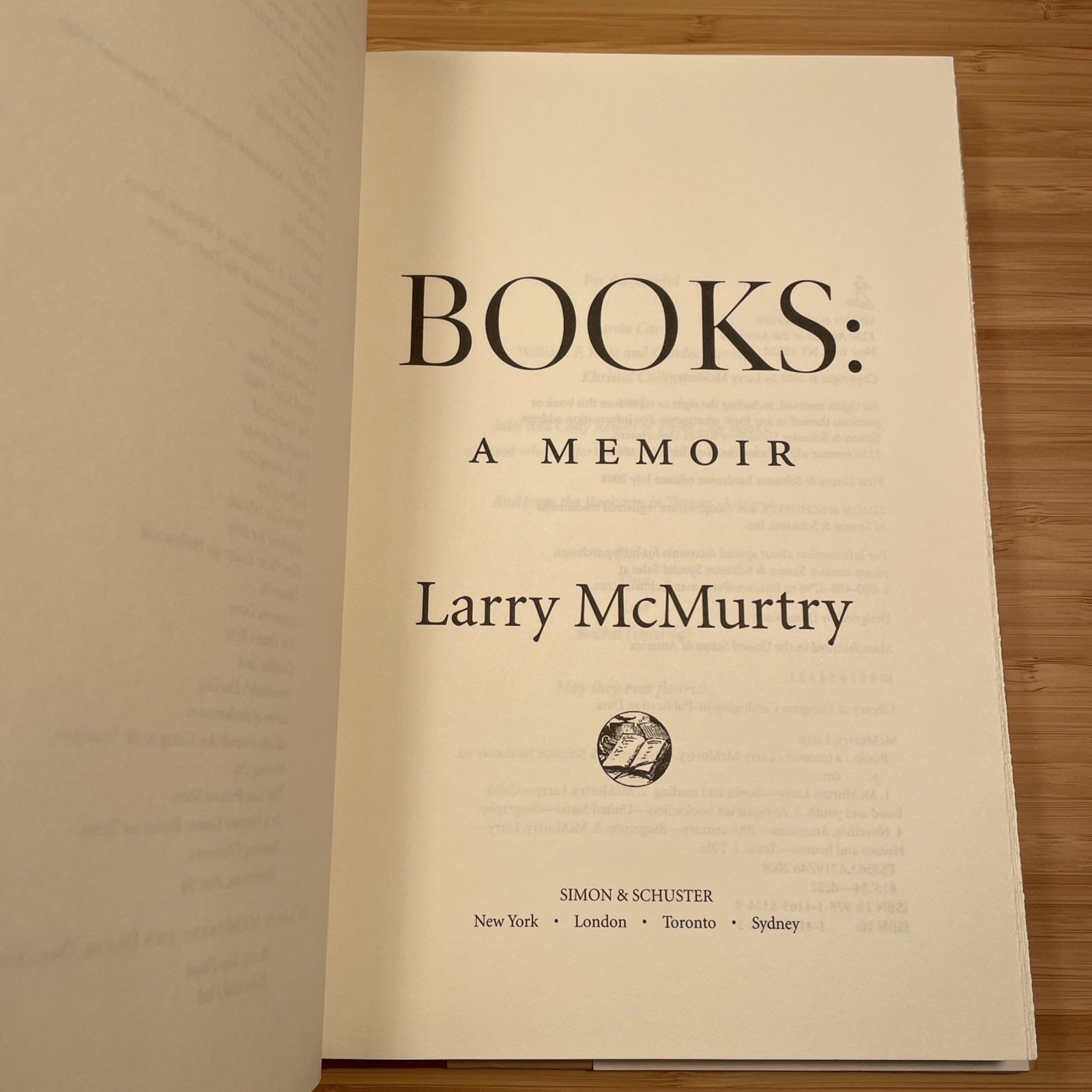 Larry McMurtry BOOKS: A MEMOIR (2008) 1st Printing