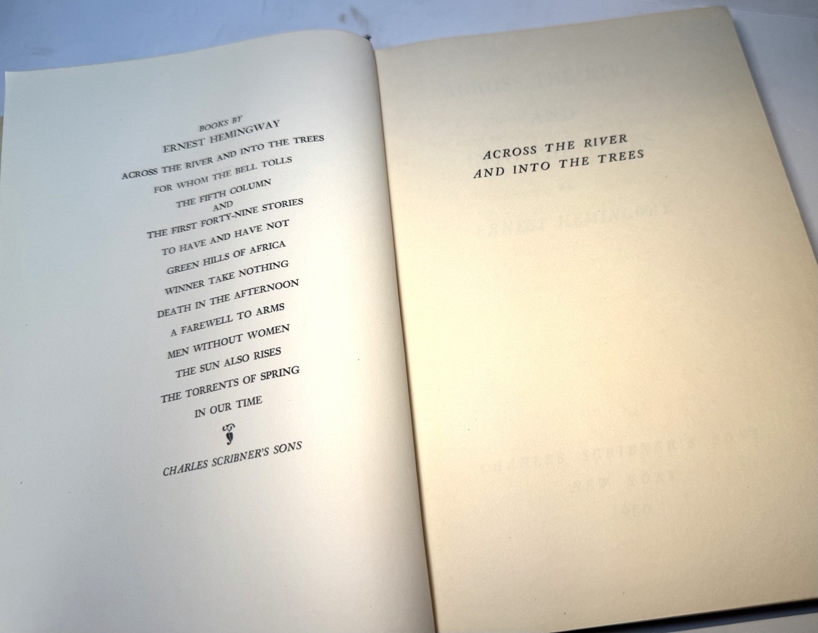 Ernest Hemingway Across The River Into The Trees 1950 First Edition A DJ