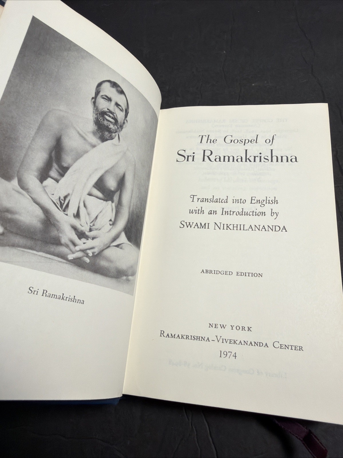 The Gospel Of Sri Ramakrishna Abridged Hardcover 1974