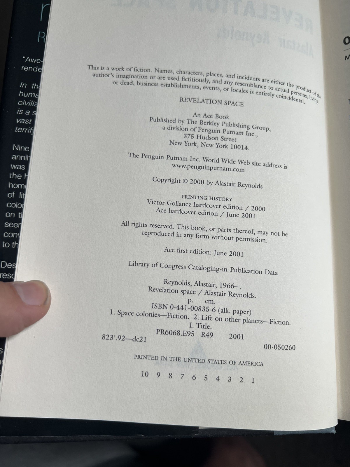 Revelation Space by Alastair Reynolds 2001 HCDJ First Ace Edition/1st Printing